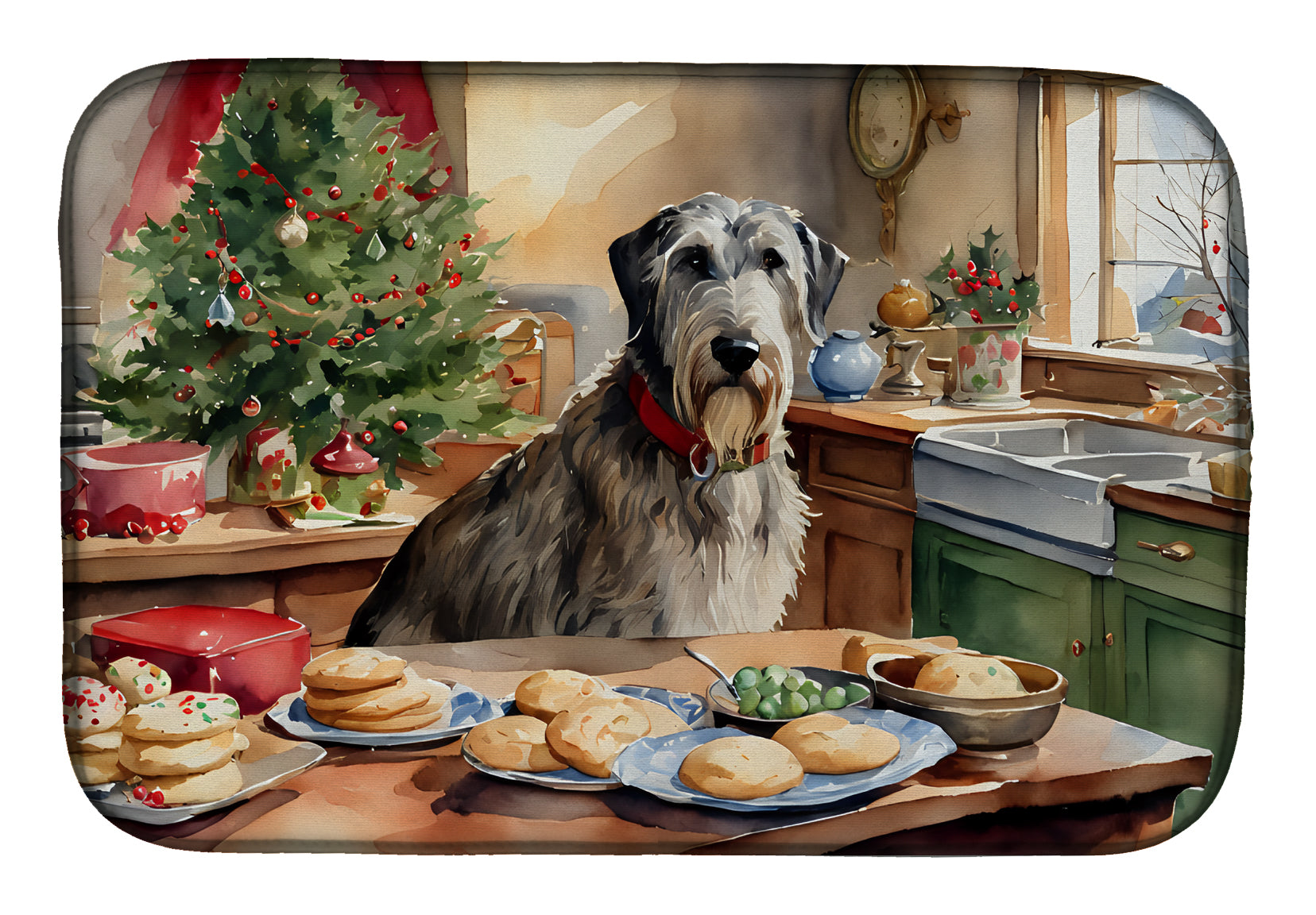 Caroline's Treasures Irish Wolfhound Christmas Cookies Dish Drying Mat