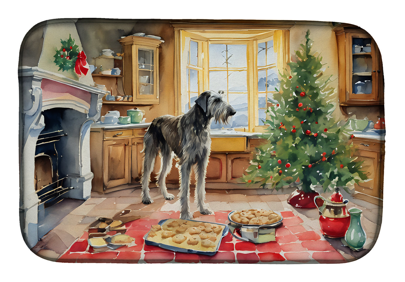 Caroline's Treasures Irish Wolfhound Christmas Cookies Dish Drying Mat