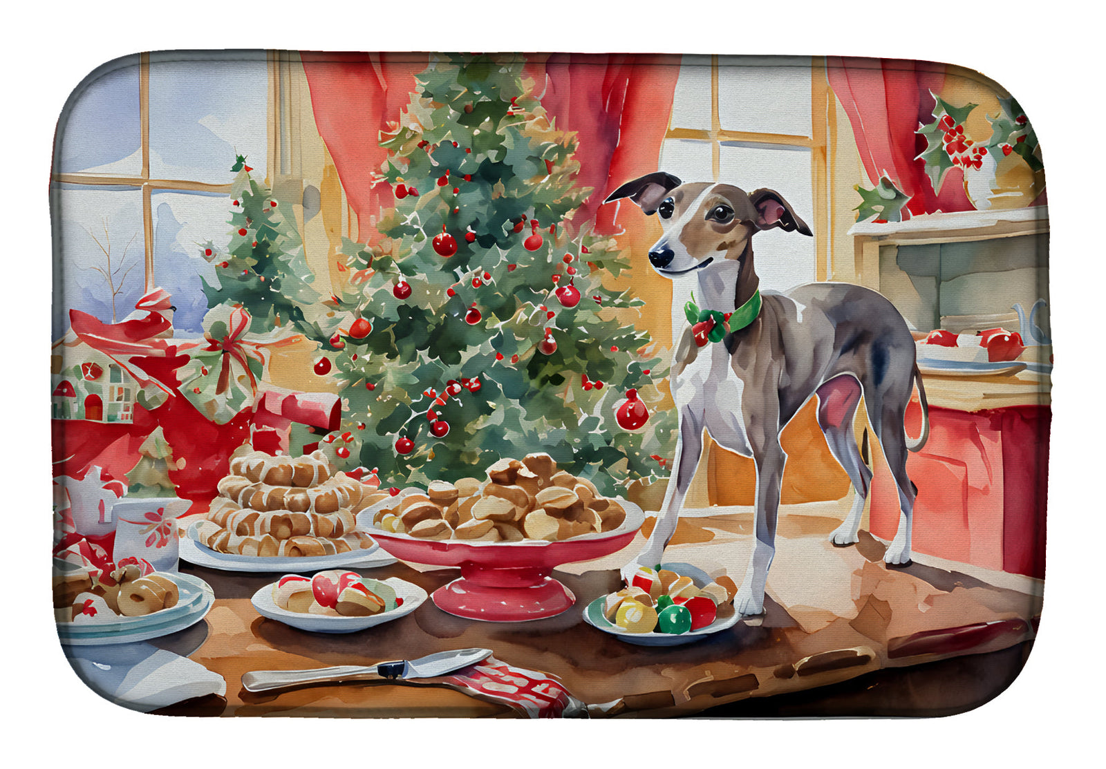 Caroline's Treasures Italian Greyhound Christmas Cookies Dish Drying Mat