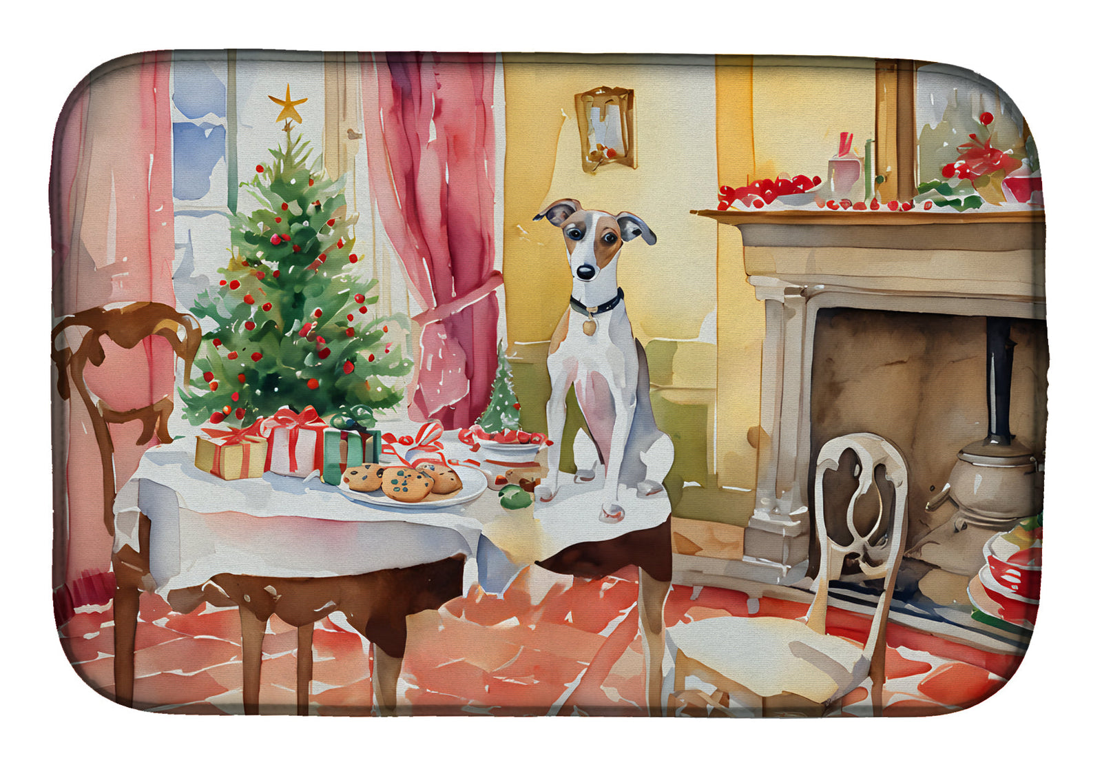 Caroline's Treasures Italian Greyhound Christmas Cookies Dish Drying Mat
