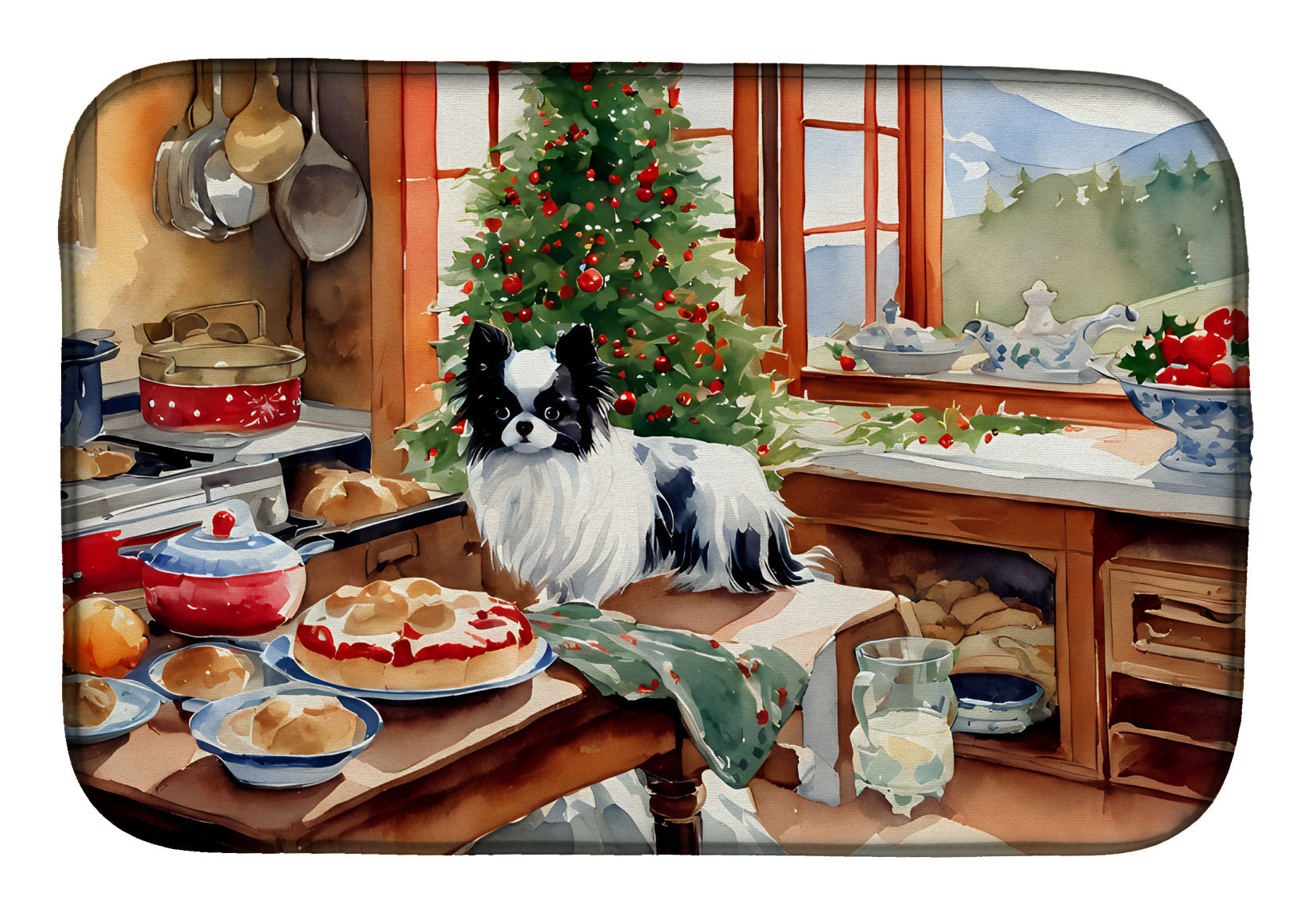 Caroline's Treasures Japanese Chin Christmas Cookies Dish Drying Mat