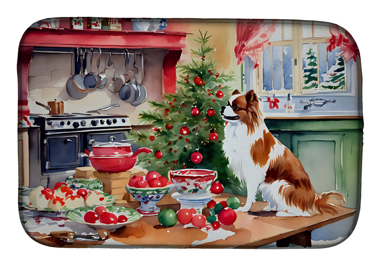 Caroline's Treasures Japanese Chin Christmas Cookies Dish Drying Mat