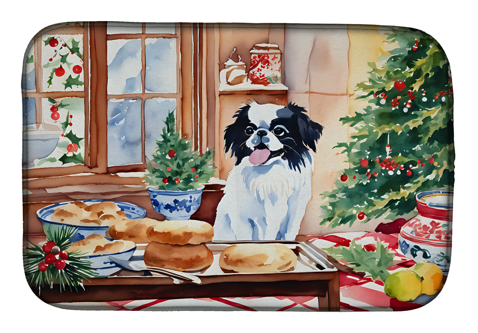 Caroline's Treasures Japanese Chin Christmas Cookies Dish Drying Mat