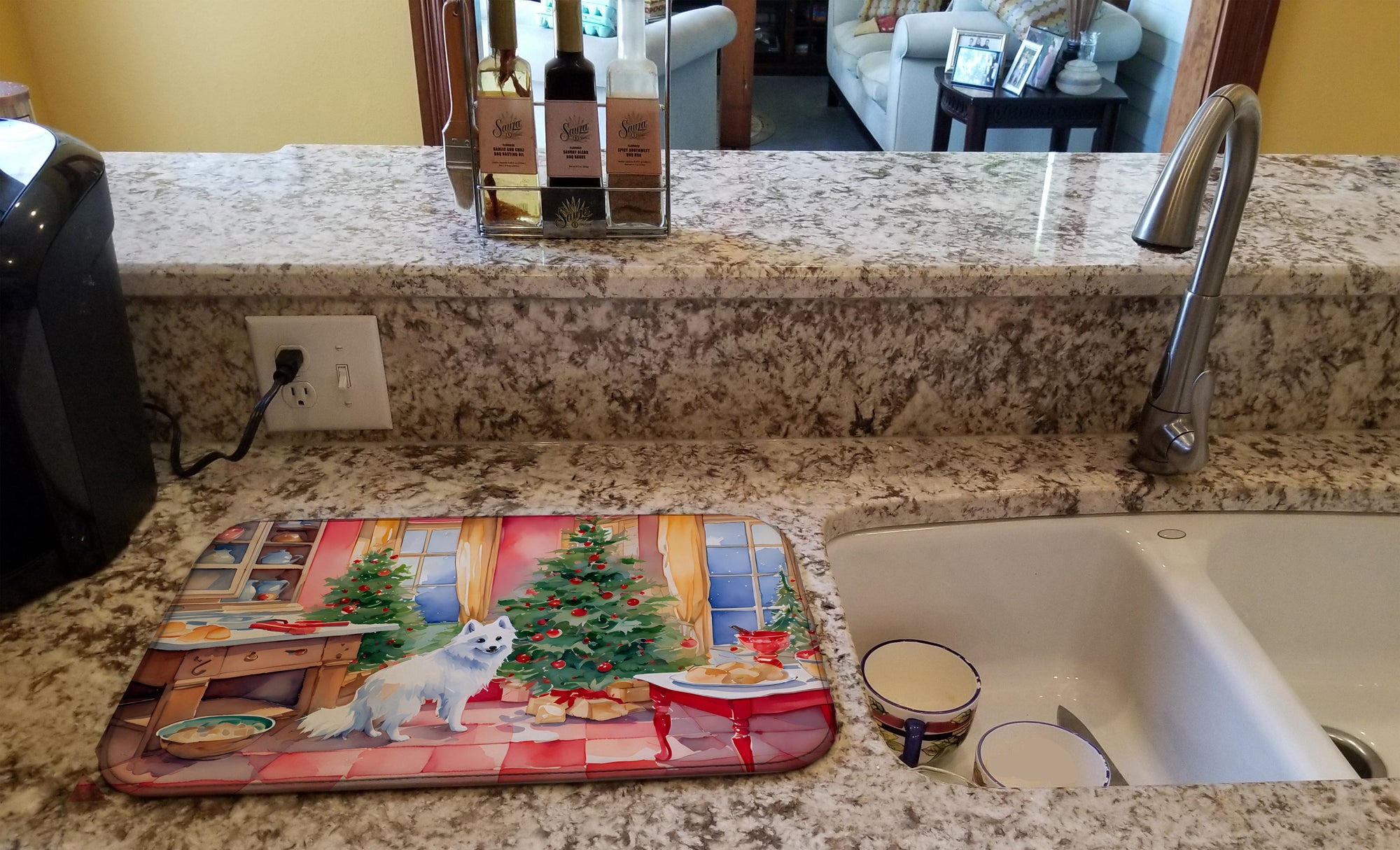 Caroline's Treasures Japanese Spitz Christmas Cookies Dish Drying Mat