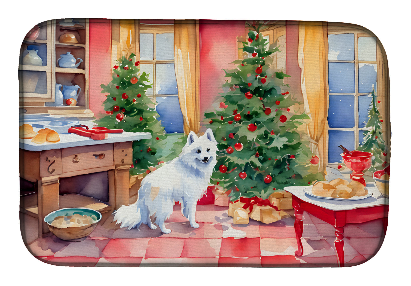 Caroline's Treasures Japanese Spitz Christmas Cookies Dish Drying Mat