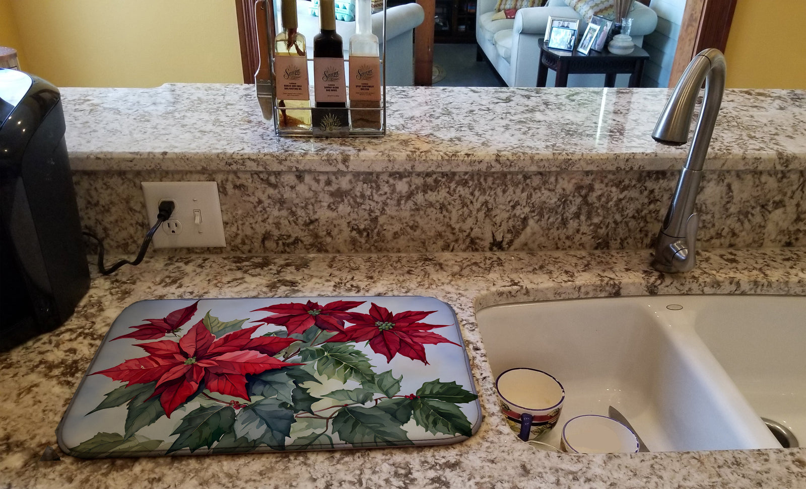 Caroline's Treasures Christmas Poinsettias Dish Drying Mat