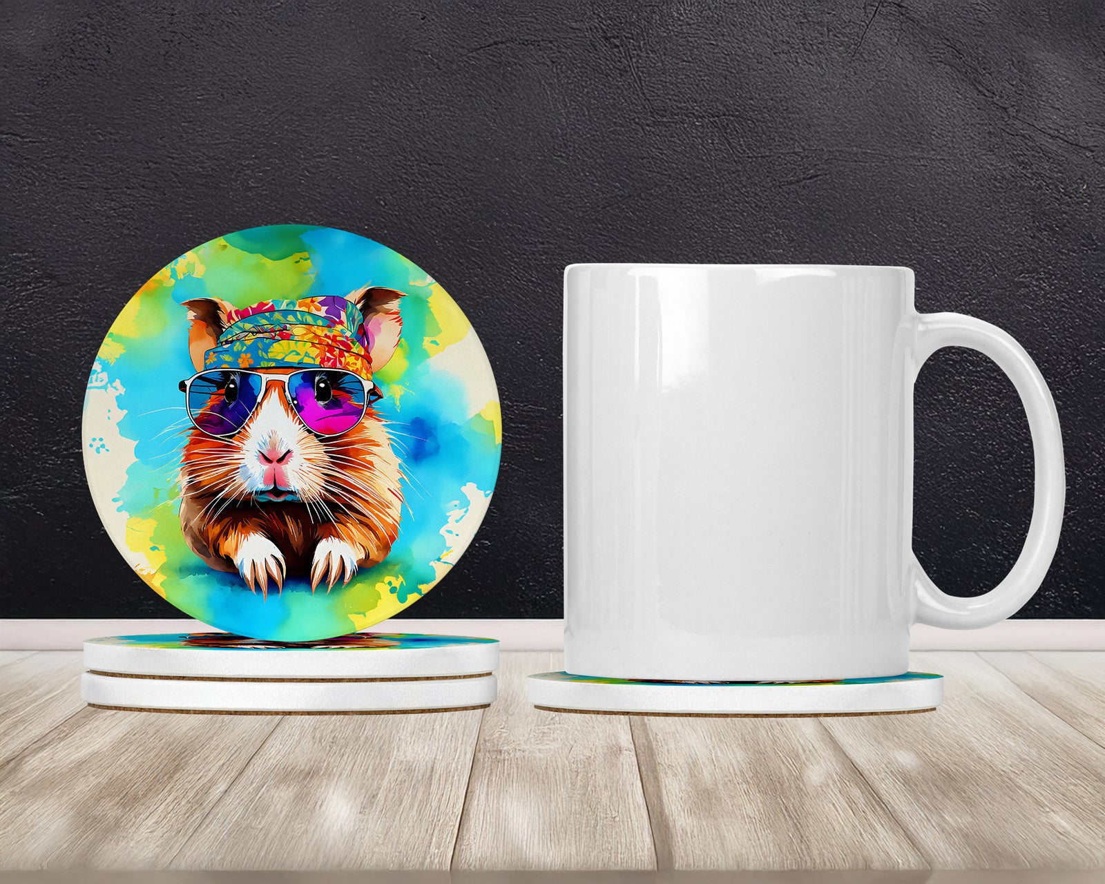 Caroline's Treasures Hippie Animal Guinea Pig Large Sandstone Coasters Pack of 4