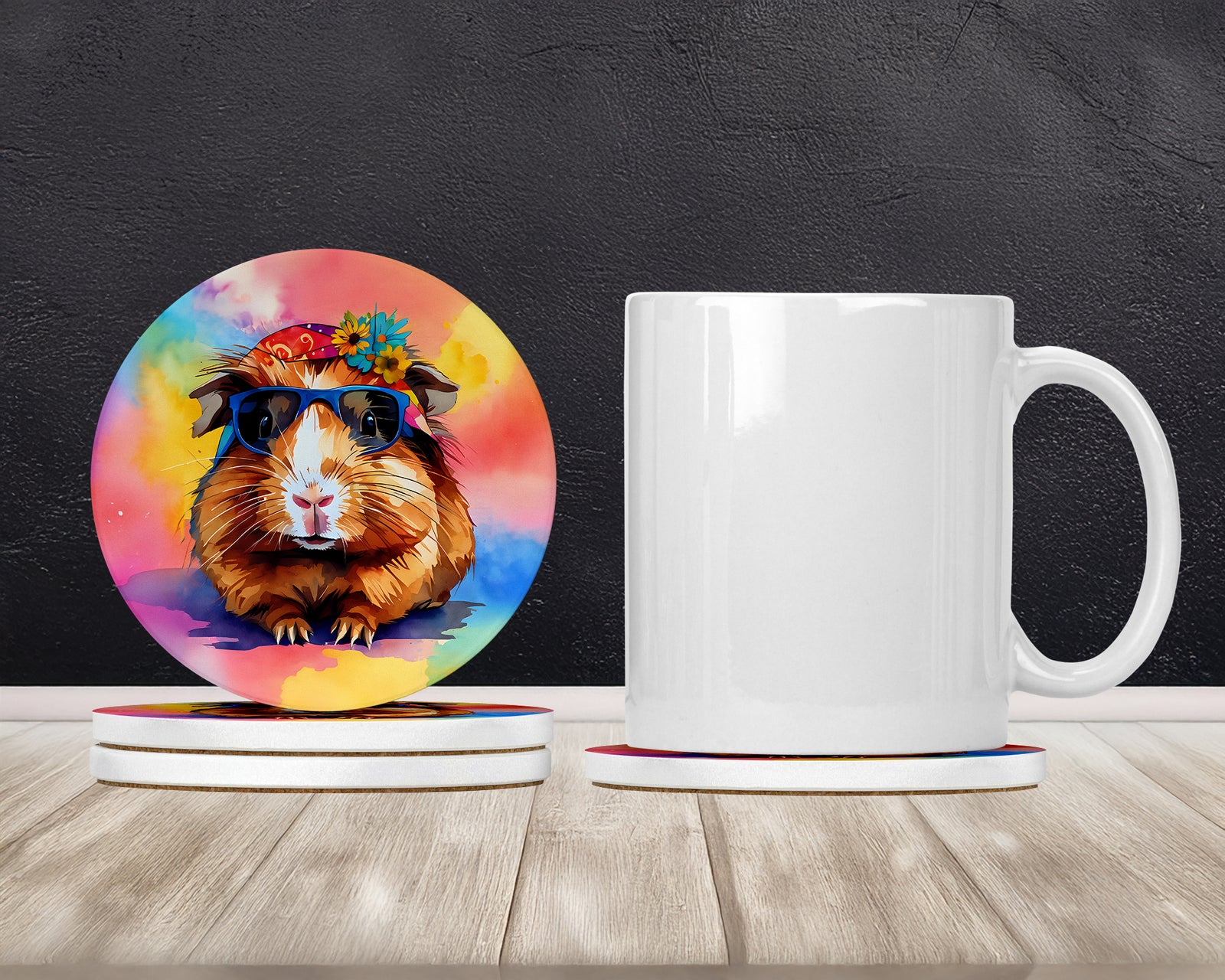 Caroline's Treasures Hippie Animal Guinea Pig Large Sandstone Coasters Pack of 4