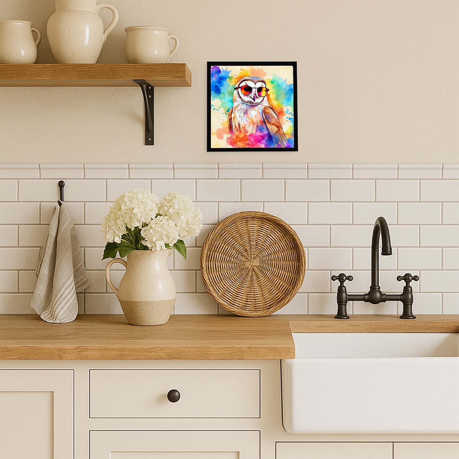 Caroline's Treasures Hippie Animal Barn Owl Framed Metal Print