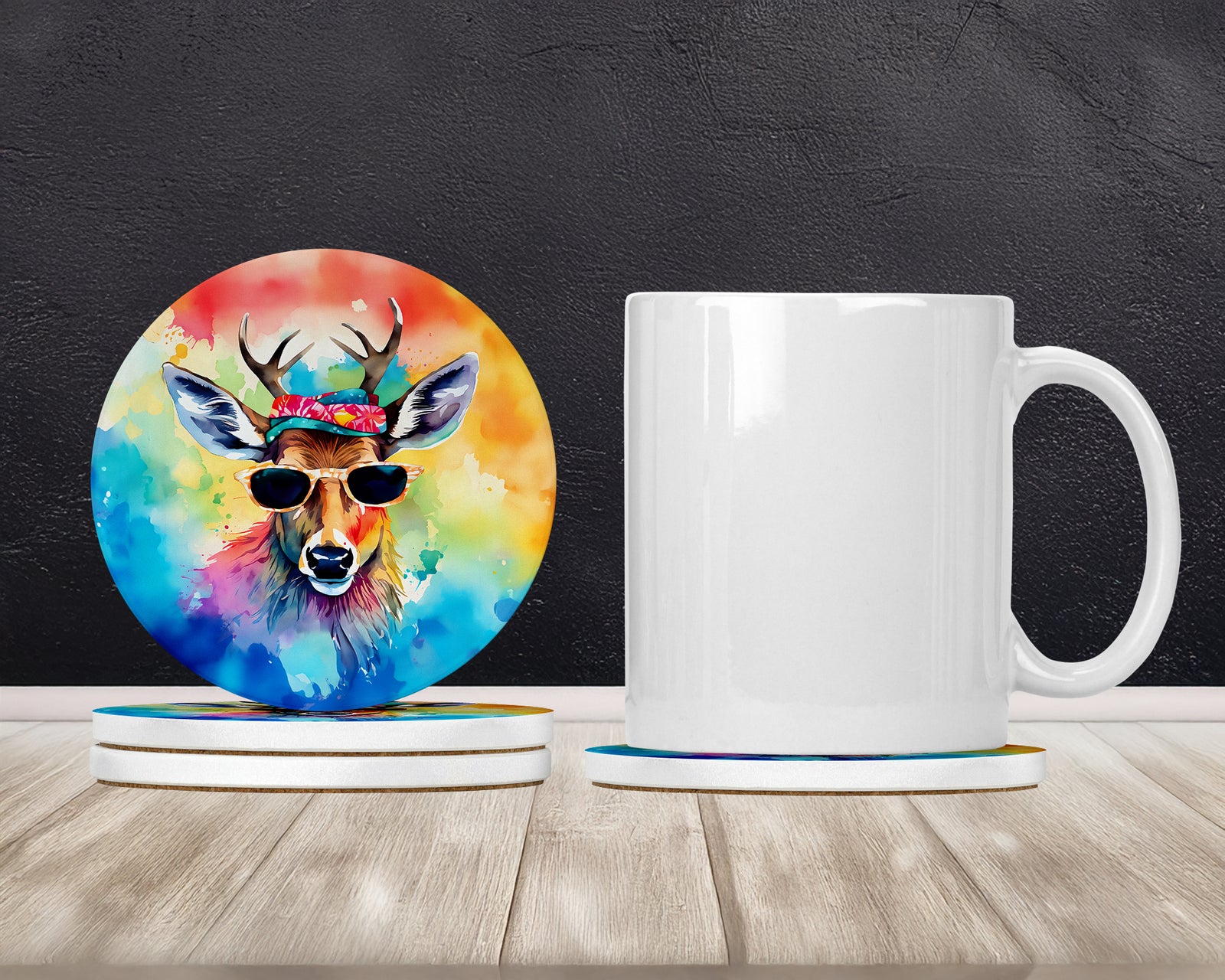 Caroline's Treasures Hippie Animal Deer Large Sandstone Coasters Pack of 4