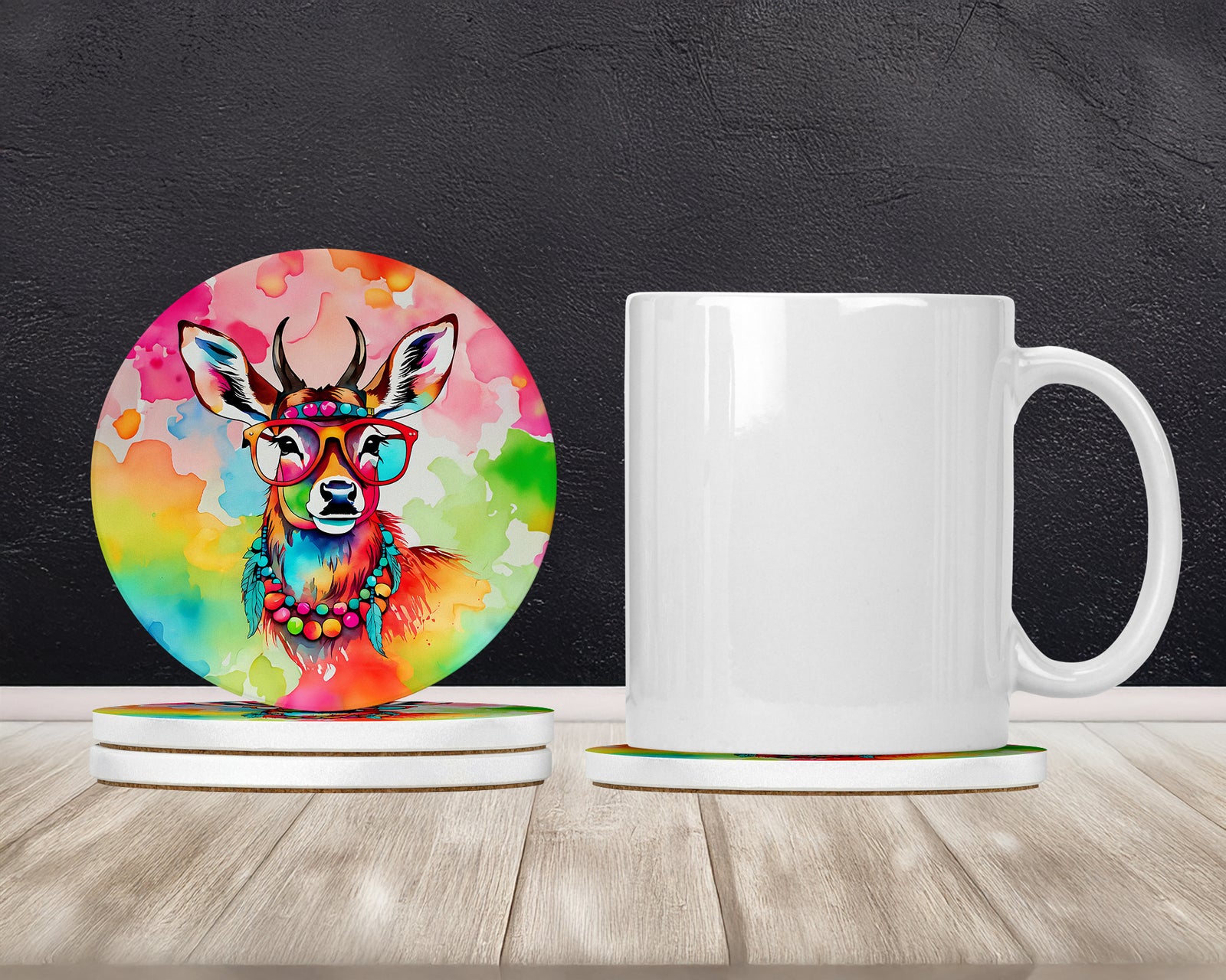 Caroline's Treasures Hippie Animal Deer Large Sandstone Coasters Pack of 4