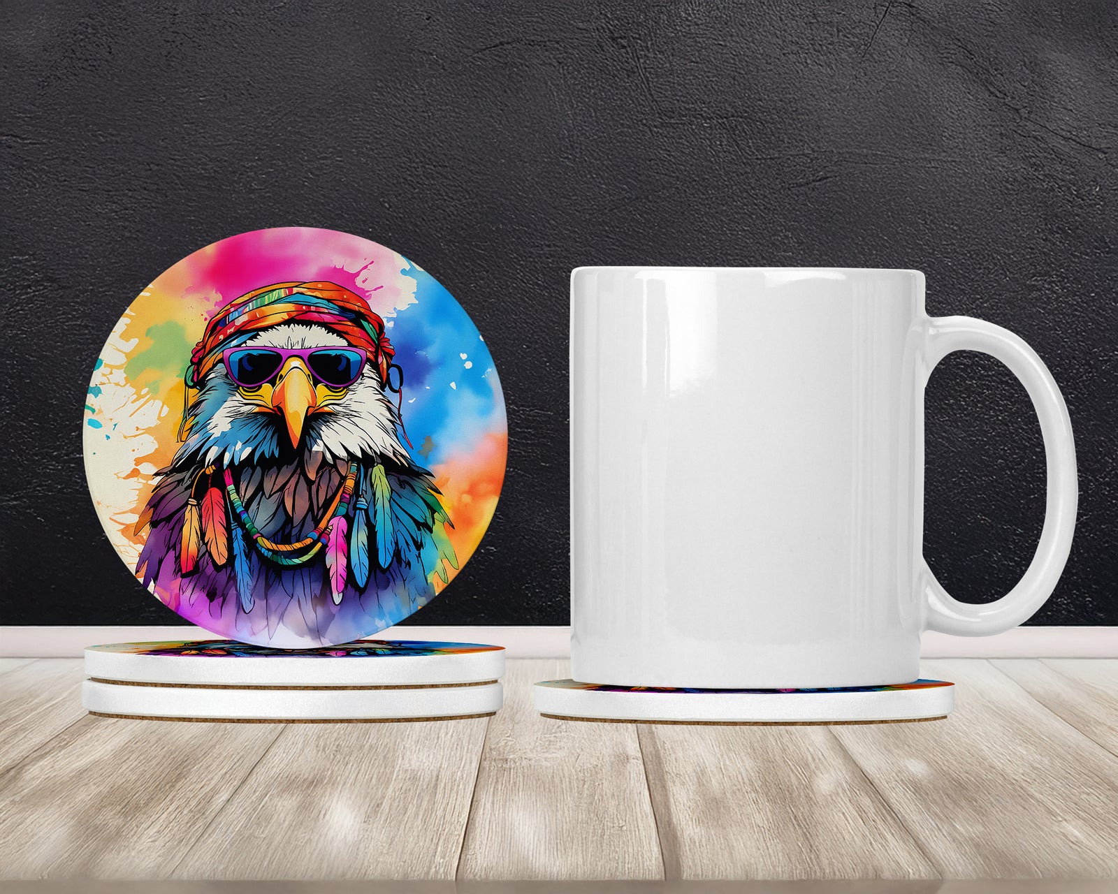 Caroline's Treasures Hippie Animal Eagle Large Sandstone Coasters Pack of 4