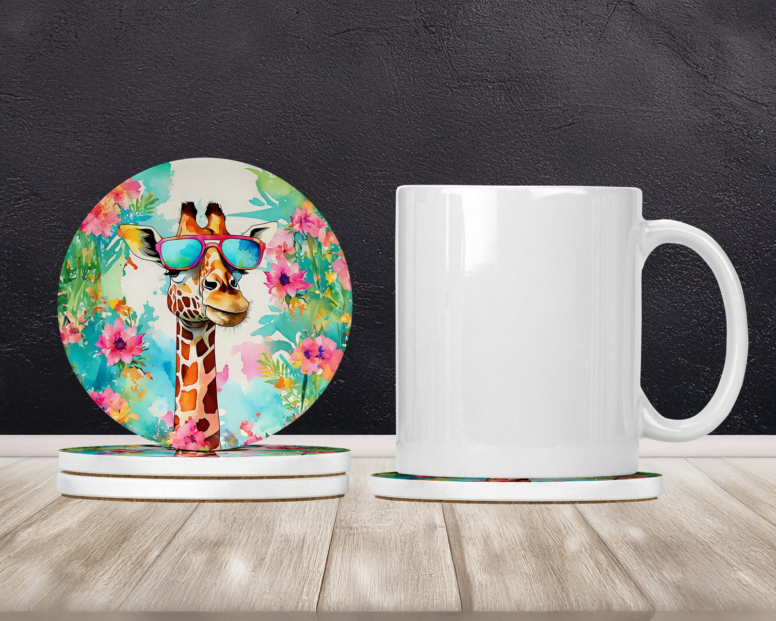 Caroline's Treasures Hippie Animal Giraffe Large Sandstone Coasters Pack of 4