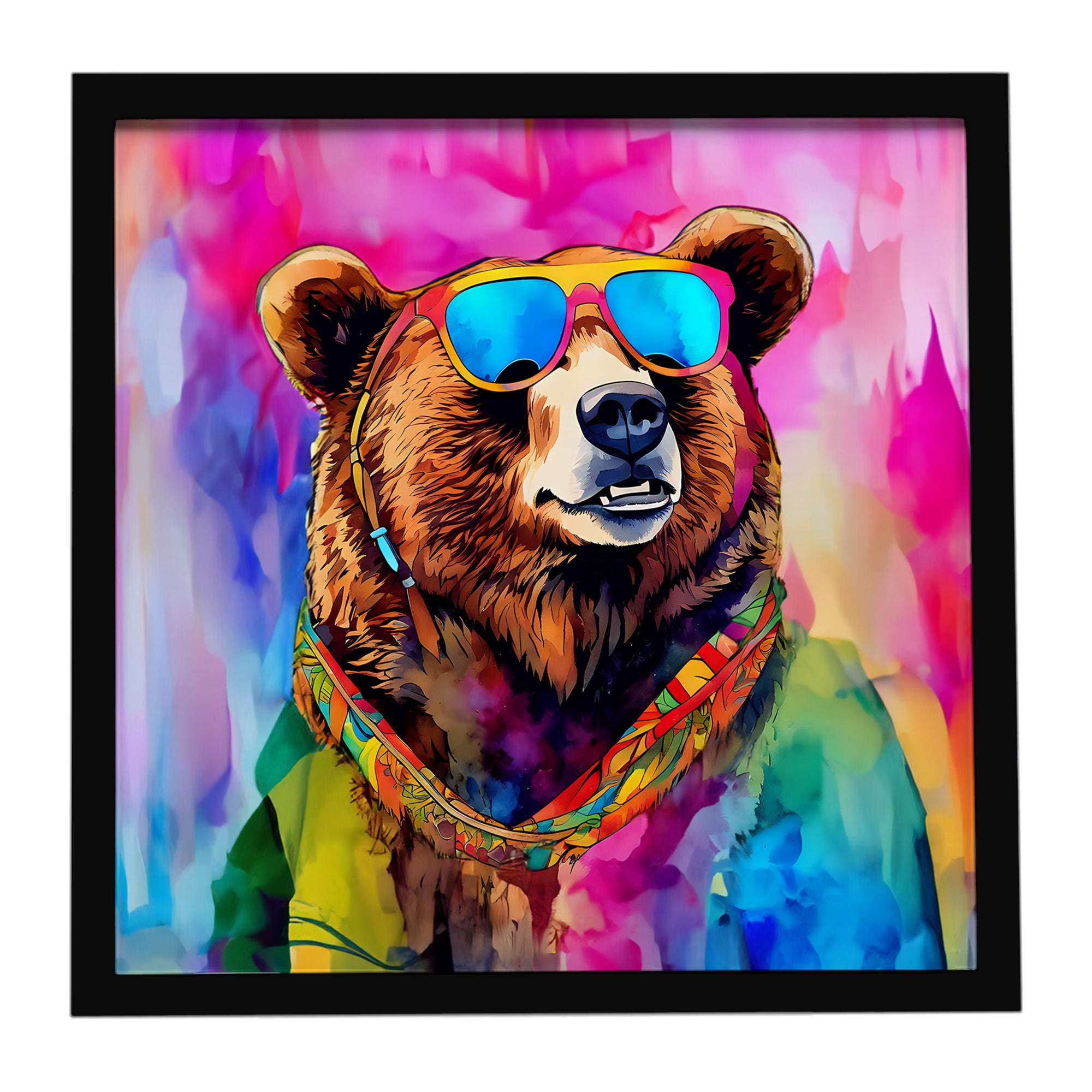 Caroline's Treasures Hippie Animal Grizzly Bear Framed Metal Print