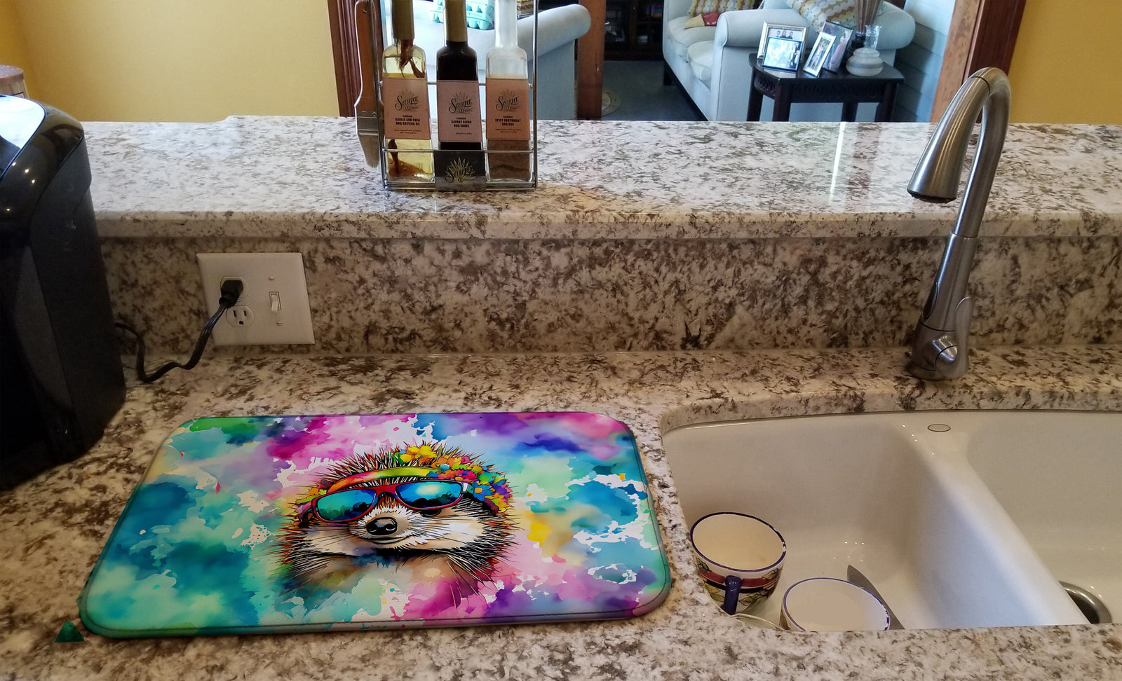 Caroline's Treasures Hippie Animal Hedgehog Dish Drying Mat