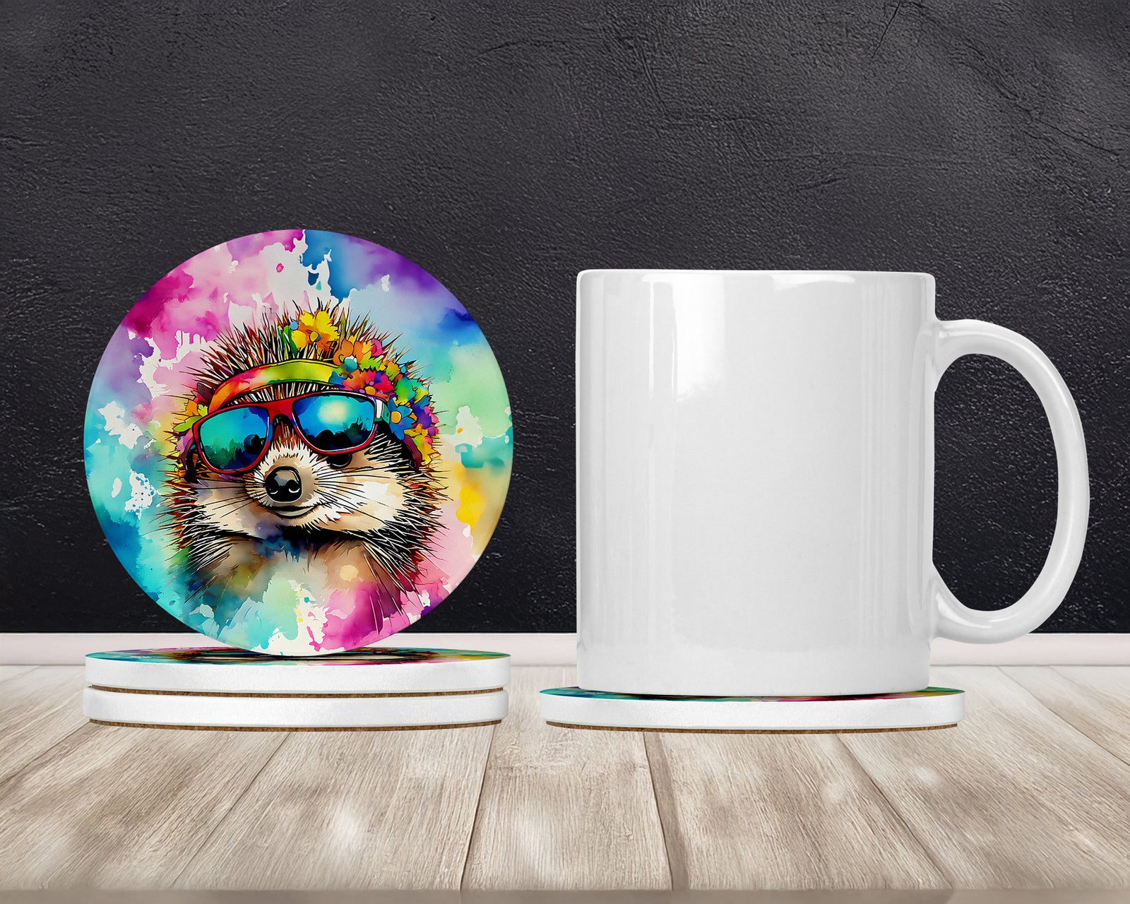 Caroline's Treasures Hippie Animal Hedgehog Large Sandstone Coasters Pack of 4