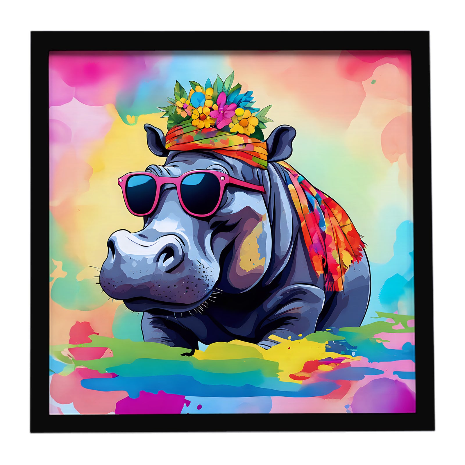 Caroline's Treasures Hippie Animal Hippopotamus Framed Metal Print