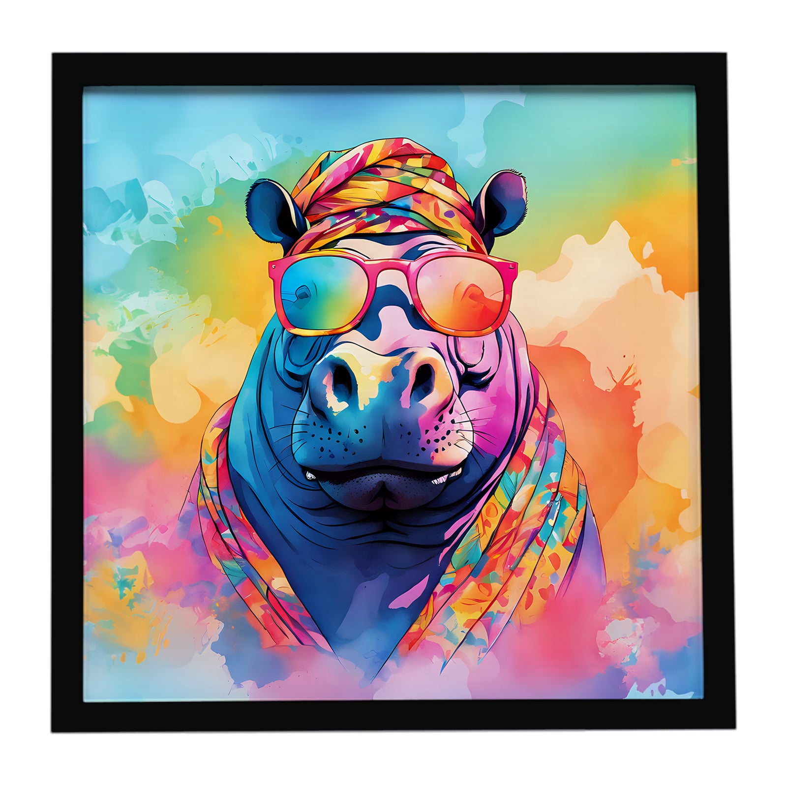 Caroline's Treasures Hippie Animal Hippopotamus Framed Metal Print