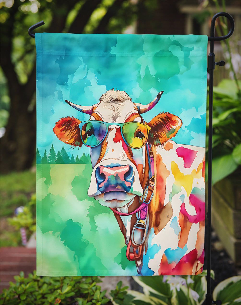 Hippie Animal Cow Garden Flag