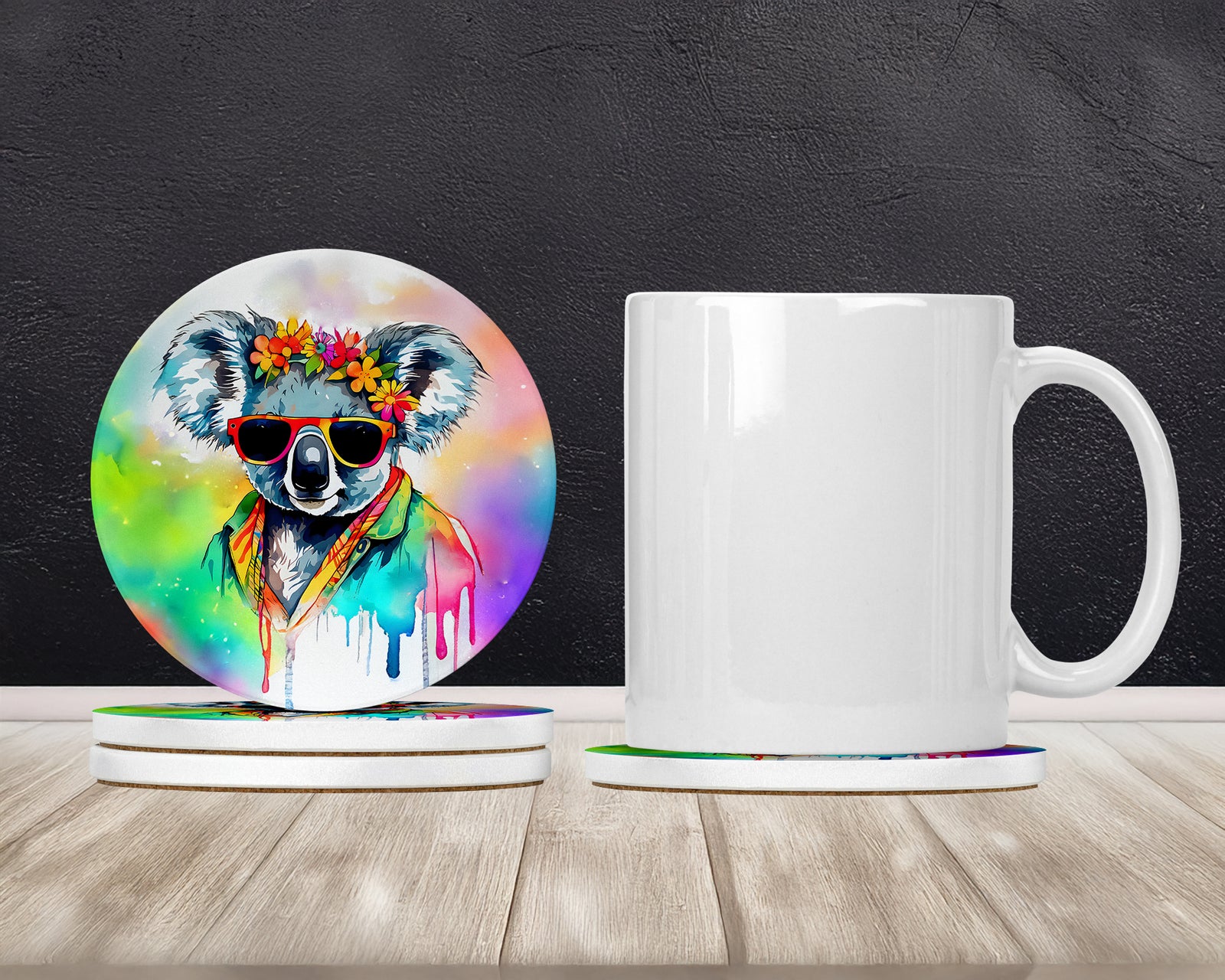 Caroline's Treasures Hippie Animal Koala Large Sandstone Coasters Pack of 4