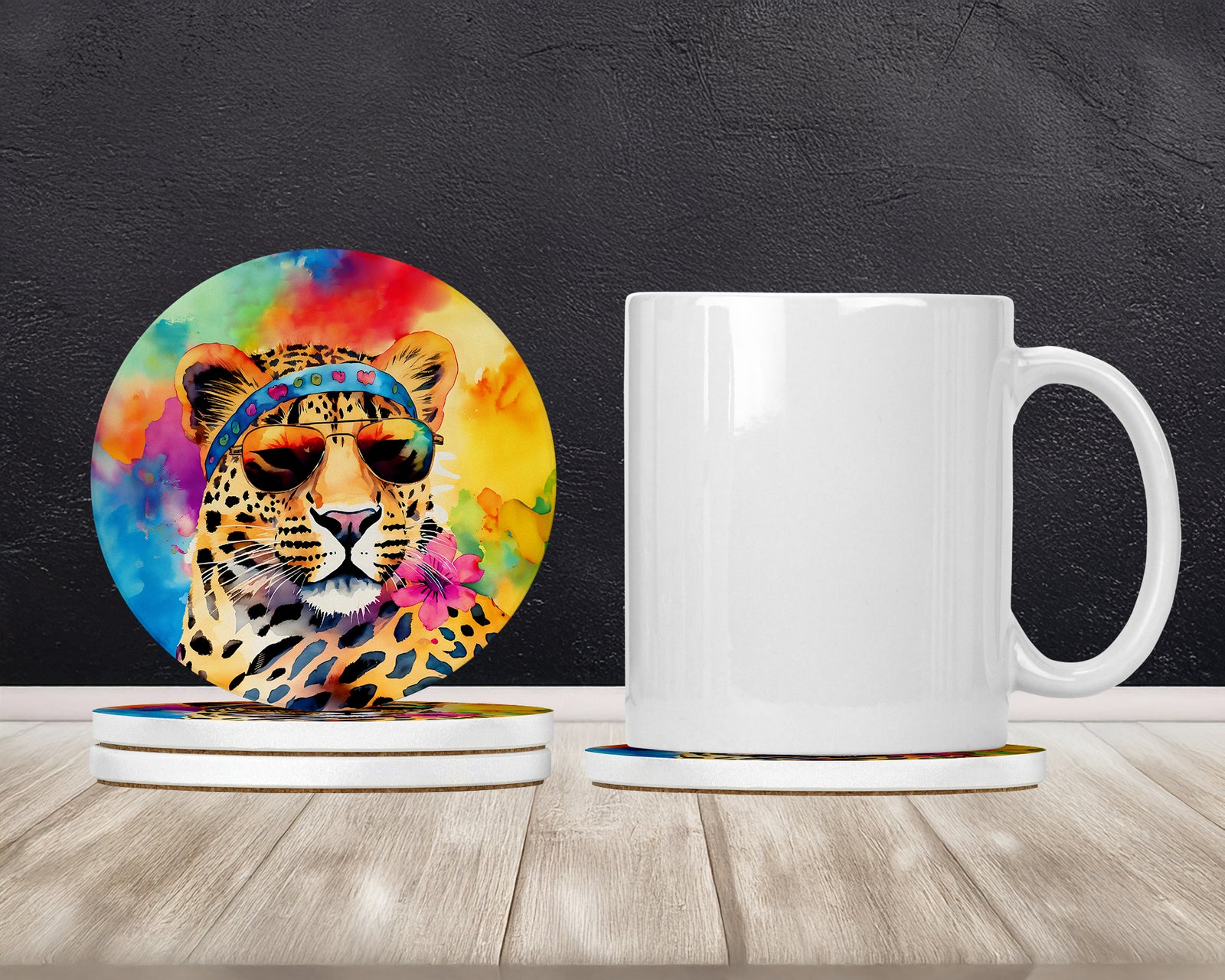 Caroline's Treasures Hippie Animal Leopard Large Sandstone Coasters Pack of 4