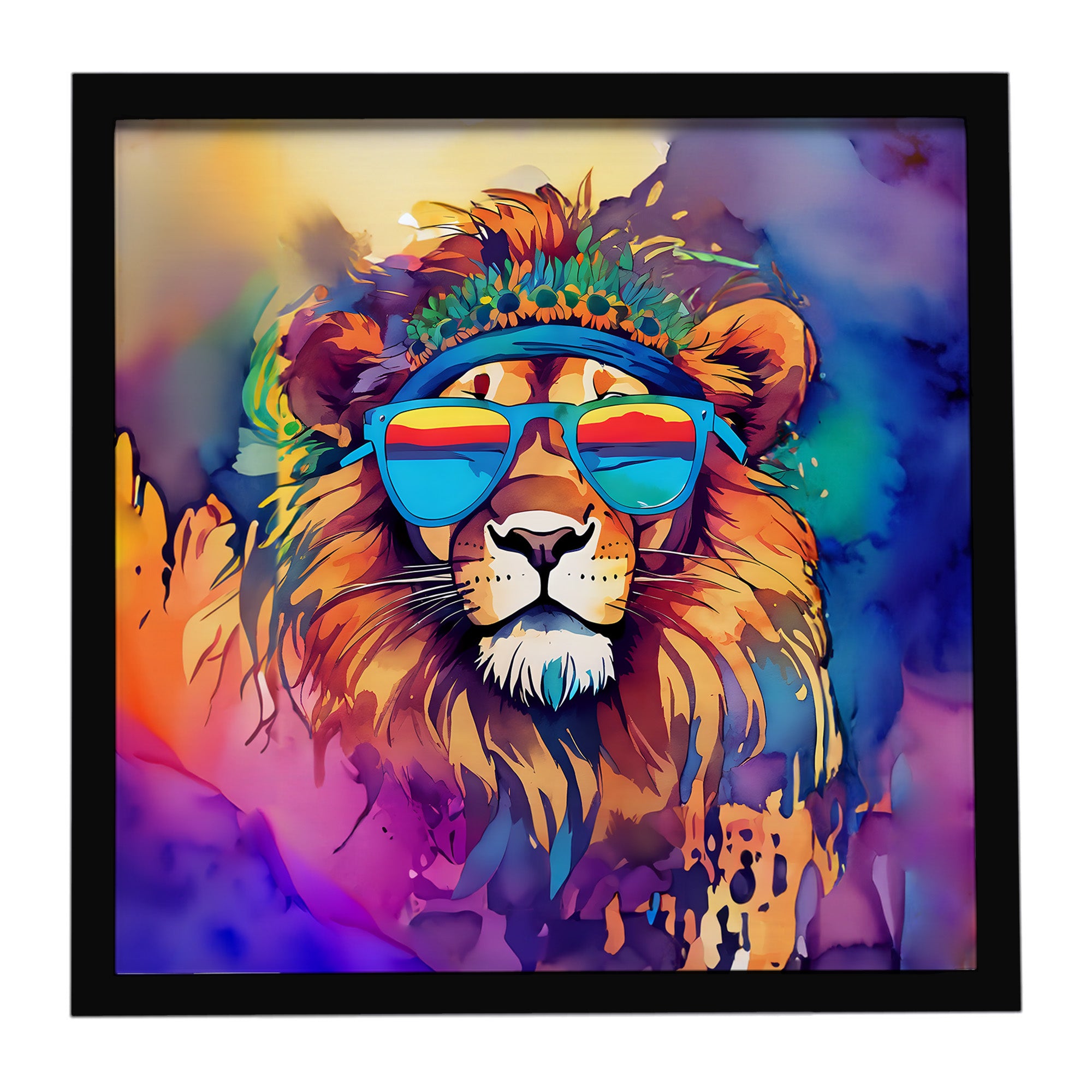 Caroline's Treasures Hippie Animal Lion Framed Metal Print