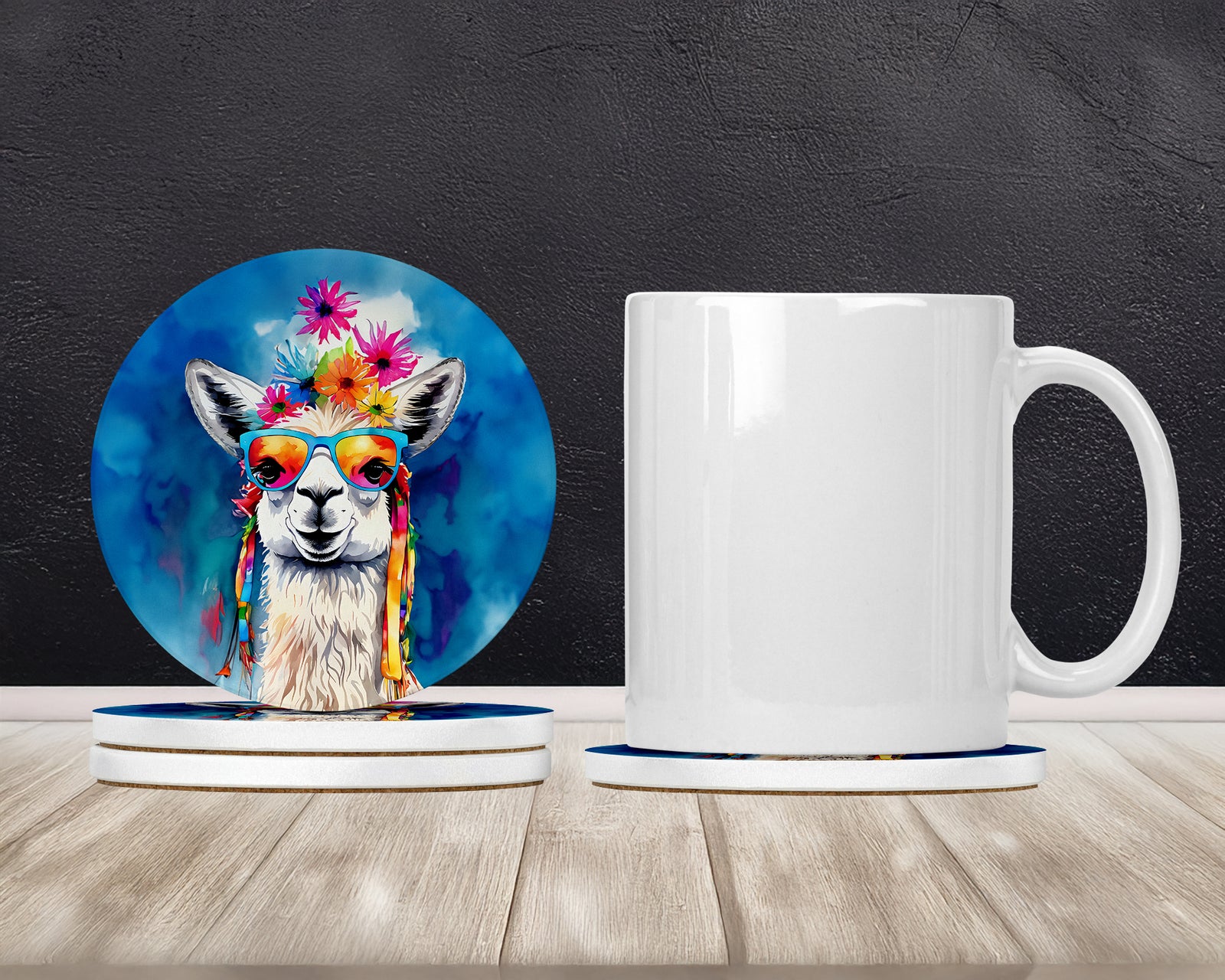 Caroline's Treasures Hippie Animal Llama Large Sandstone Coasters Pack of 4