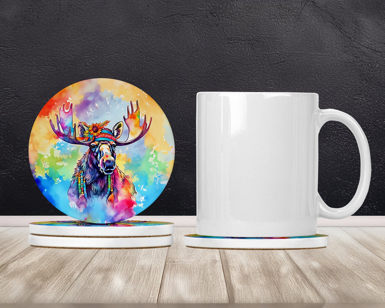 Caroline's Treasures Hippie Animal Moose Large Sandstone Coasters Pack of 4