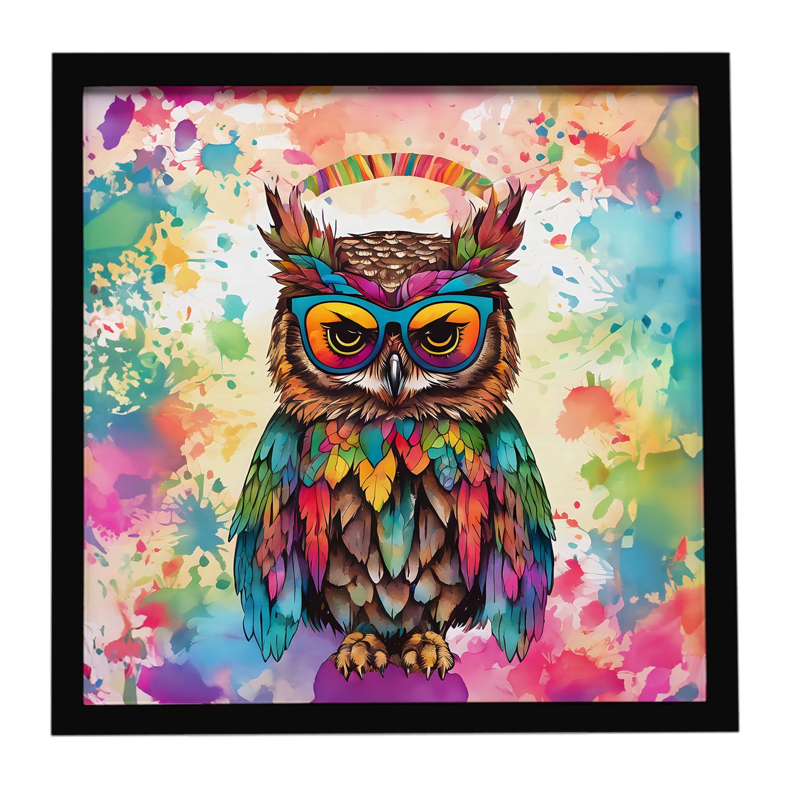 Caroline's Treasures Hippie Animal Owl Framed Metal Print