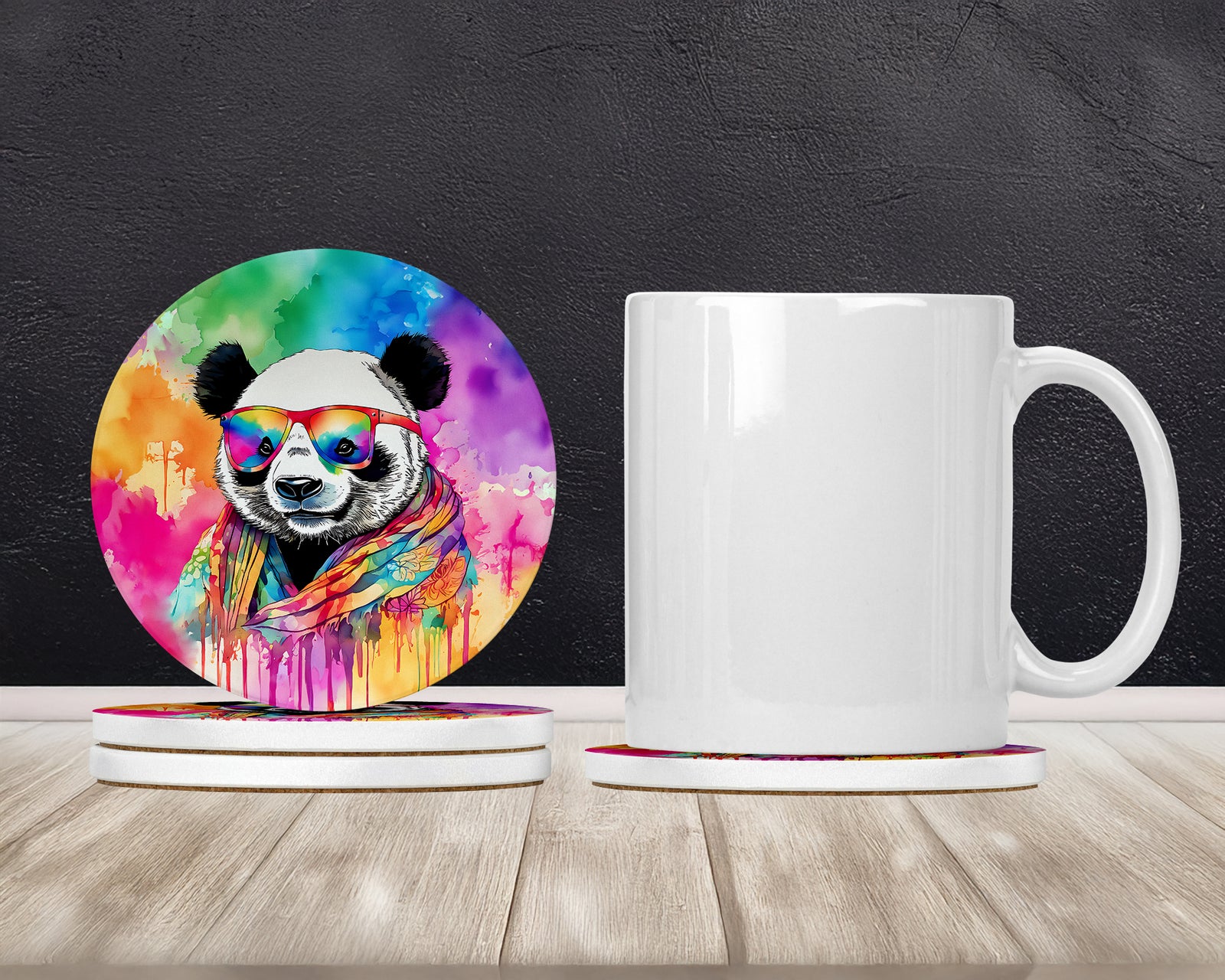 Caroline's Treasures Hippie Animal Panda Large Sandstone Coasters Pack of 4