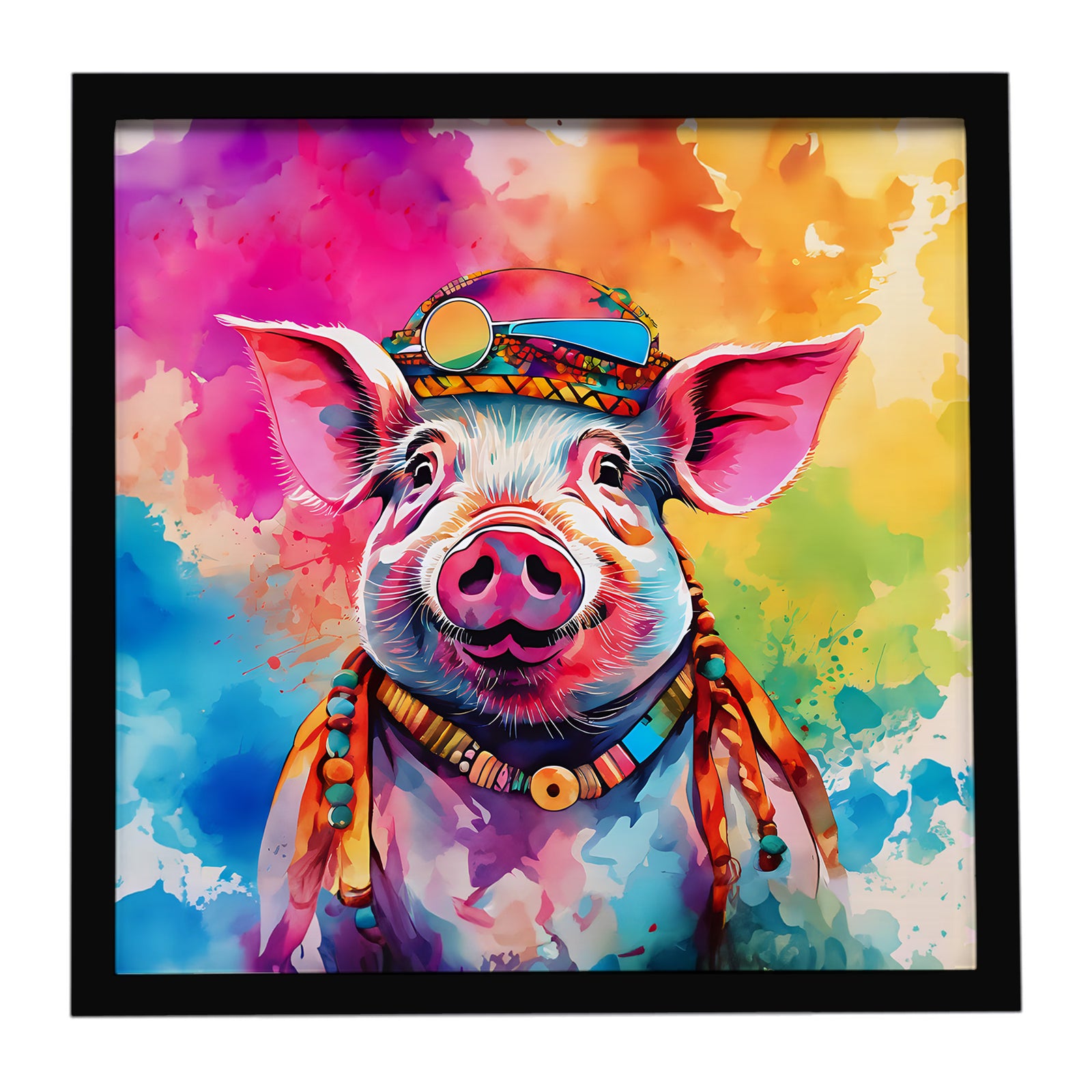 Caroline's Treasures Hippie Animal Pig Framed Metal Print