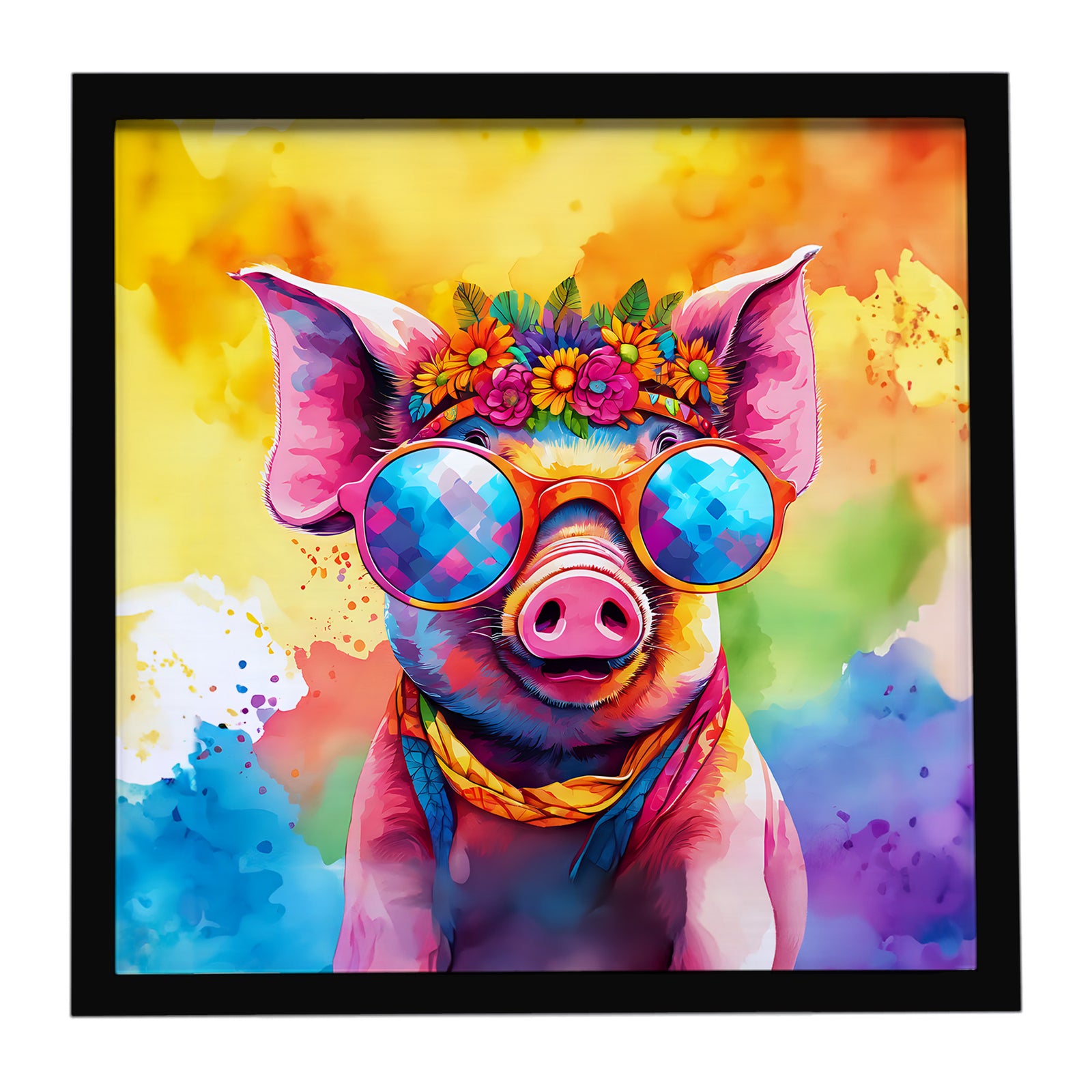 Caroline's Treasures Hippie Animal Pig Framed Metal Print