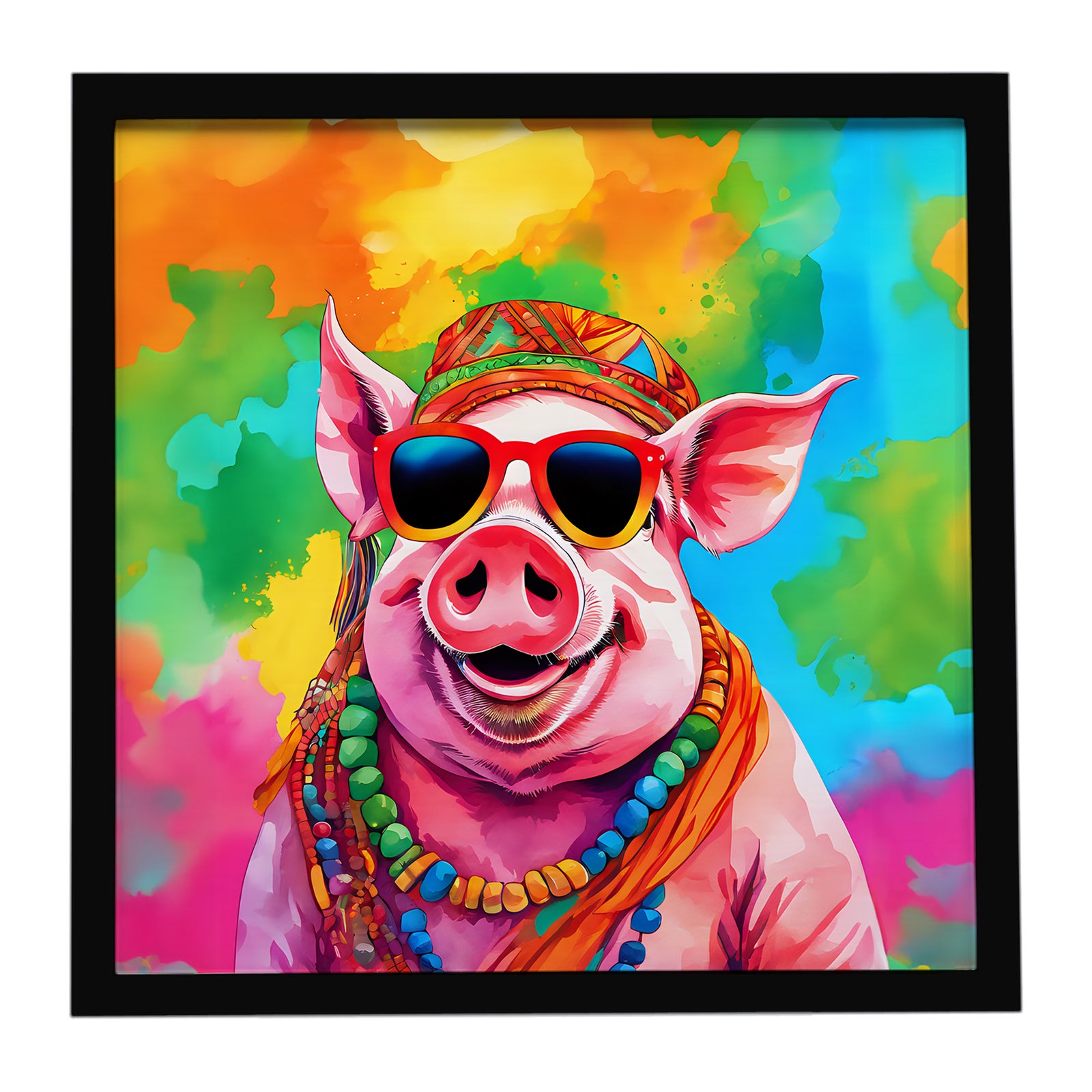 Caroline's Treasures Hippie Animal Pig Framed Metal Print