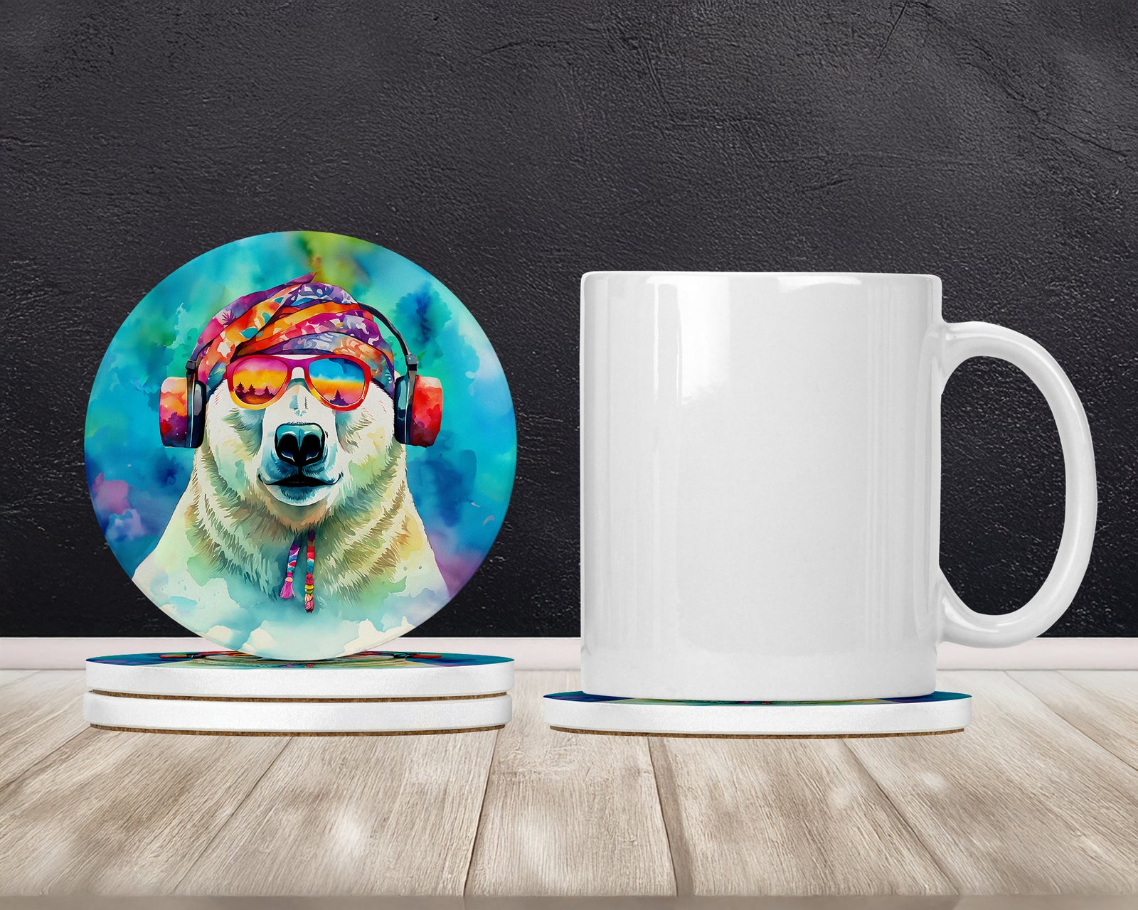 Caroline's Treasures Hippie Animal Polar Bear Large Sandstone Coasters Pack of 4