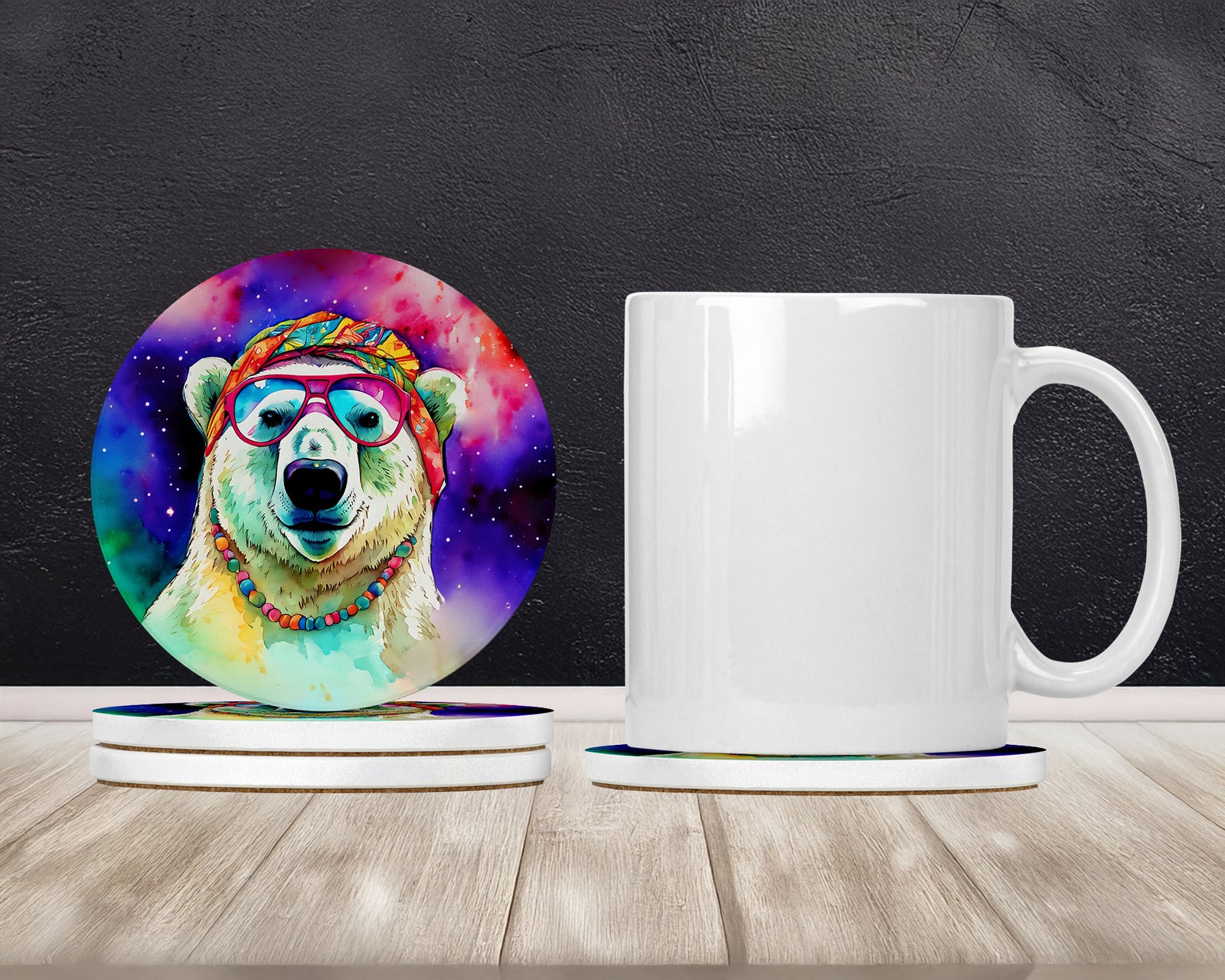 Caroline's Treasures Hippie Animal Polar Bear Large Sandstone Coasters Pack of 4