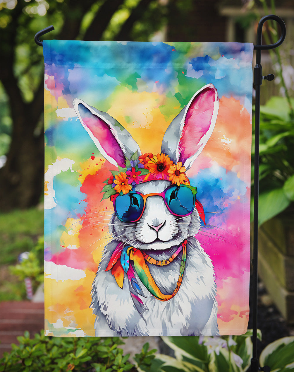 Hippie Animal Rabbit Garden Flag
