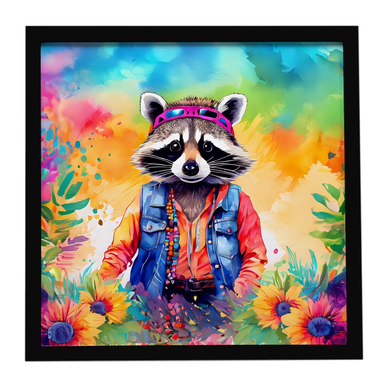 Caroline's Treasures Hippie Animal Raccoon Framed Metal Print