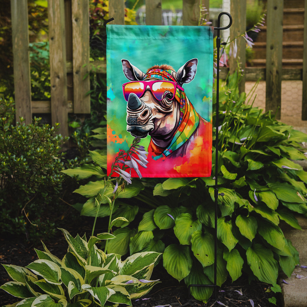 Caroline's Treasures Rhinoceros Garden Flag - Hippie Aniimals - Animal-Themed Yard Decor