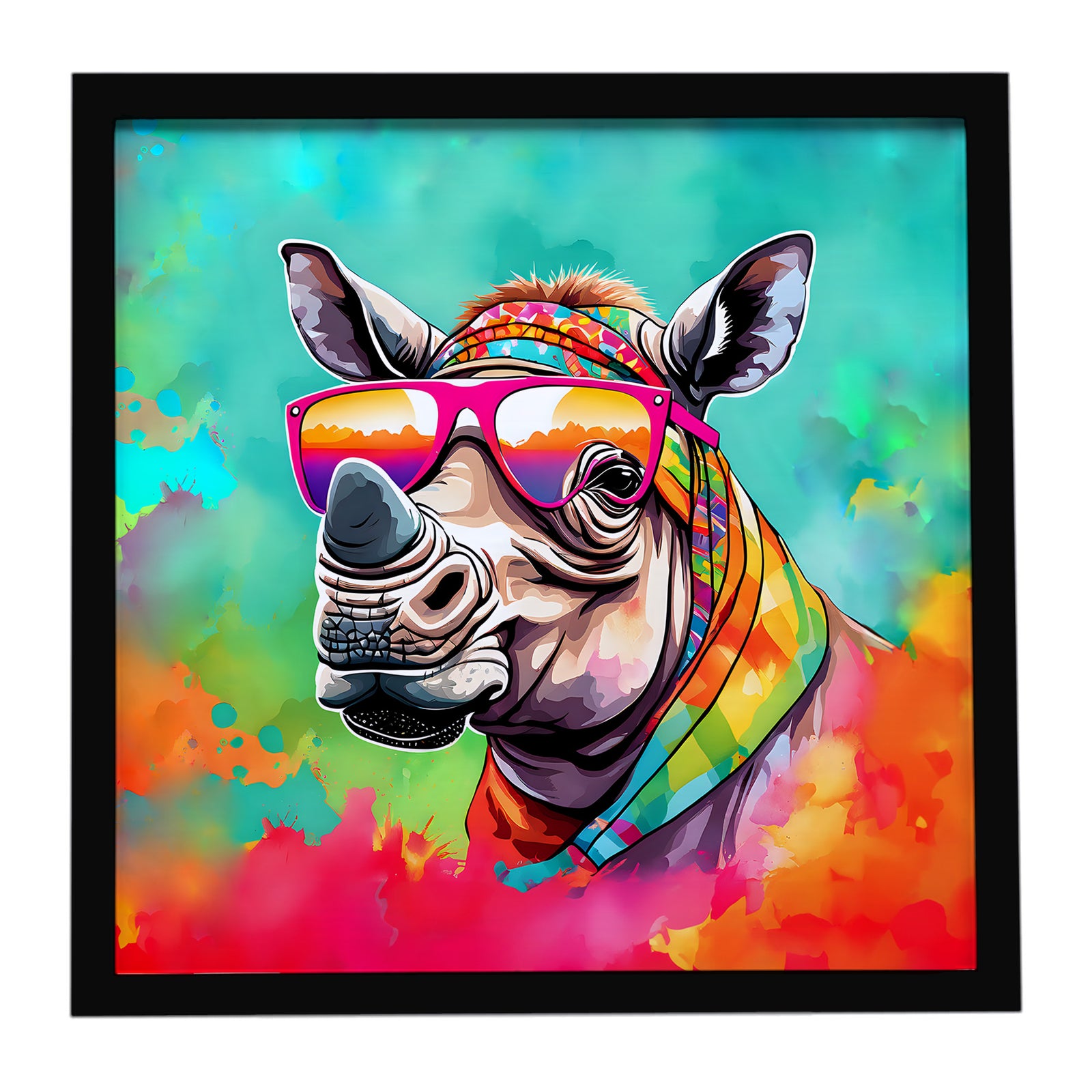Caroline's Treasures Hippie Animal Rhinoceros Framed Metal Print