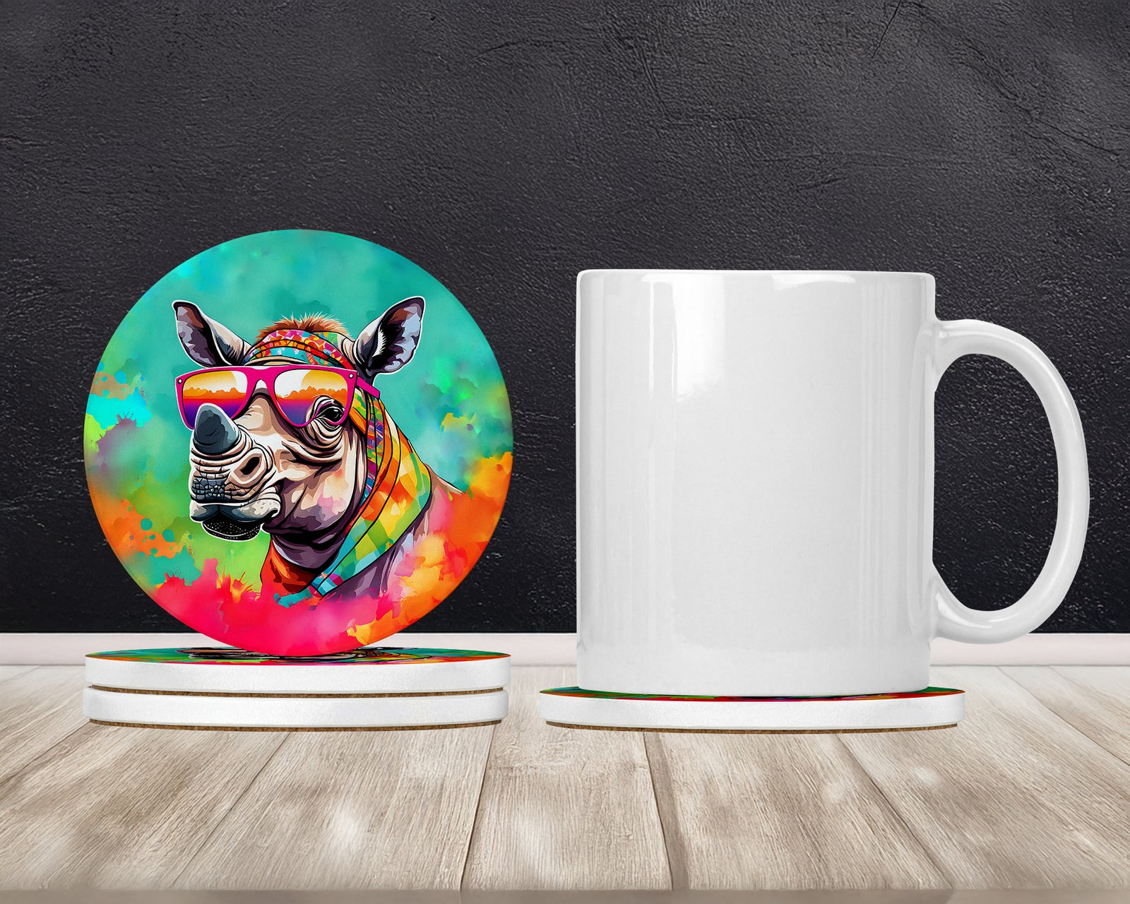 Caroline's Treasures Hippie Animal Rhinoceros Large Sandstone Coasters Pack of 4