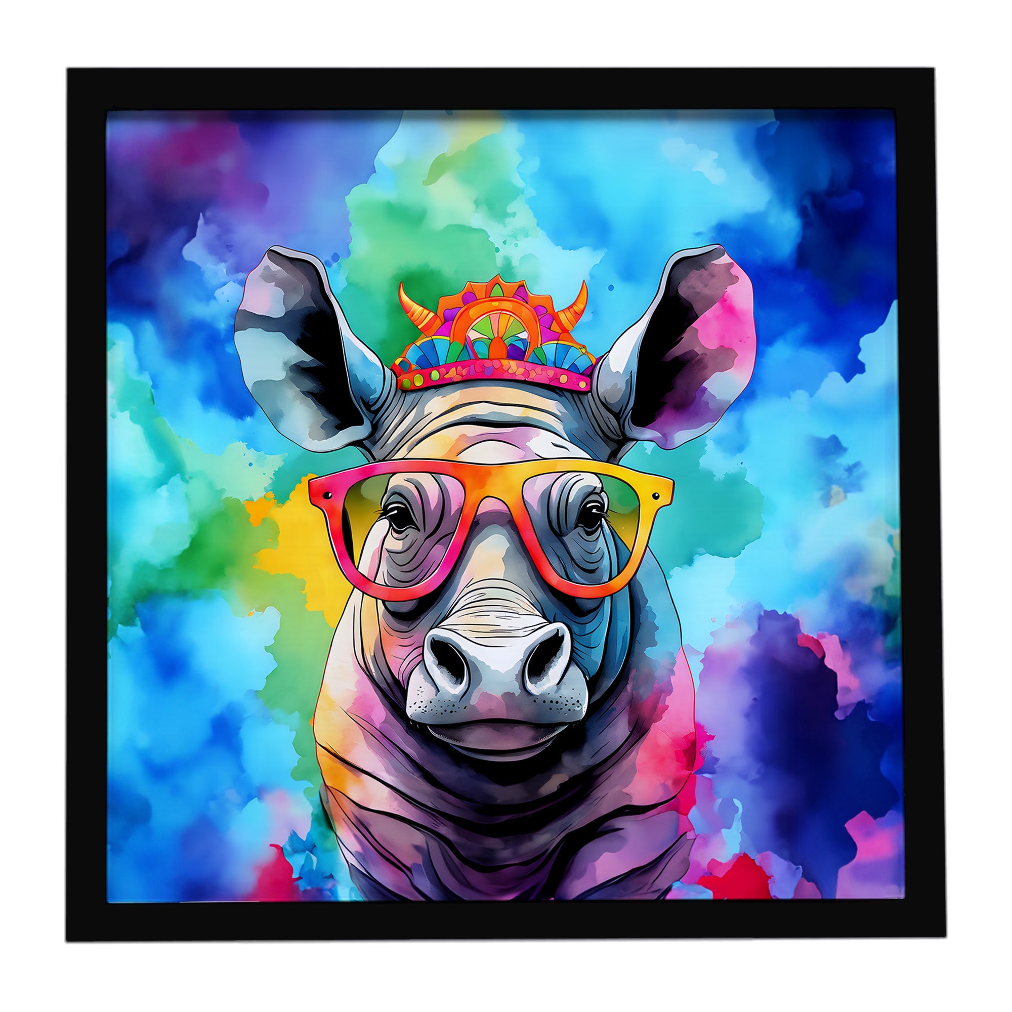 Caroline's Treasures Hippie Animal Rhinoceros Framed Metal Print
