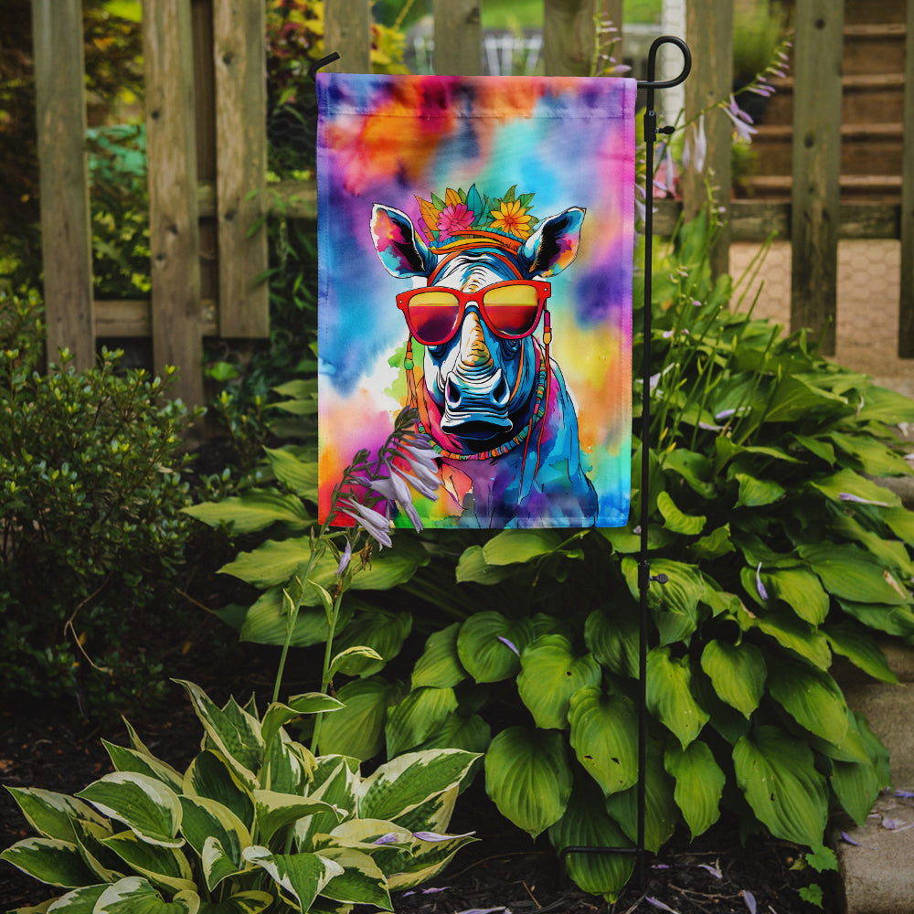 Caroline's Treasures Rhinoceros Garden Flag - Hippie Aniimals - Animal-Themed Yard Decor