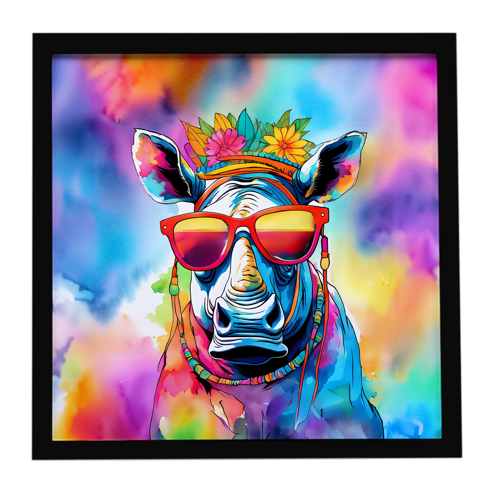 Caroline's Treasures Hippie Animal Rhinoceros Framed Metal Print