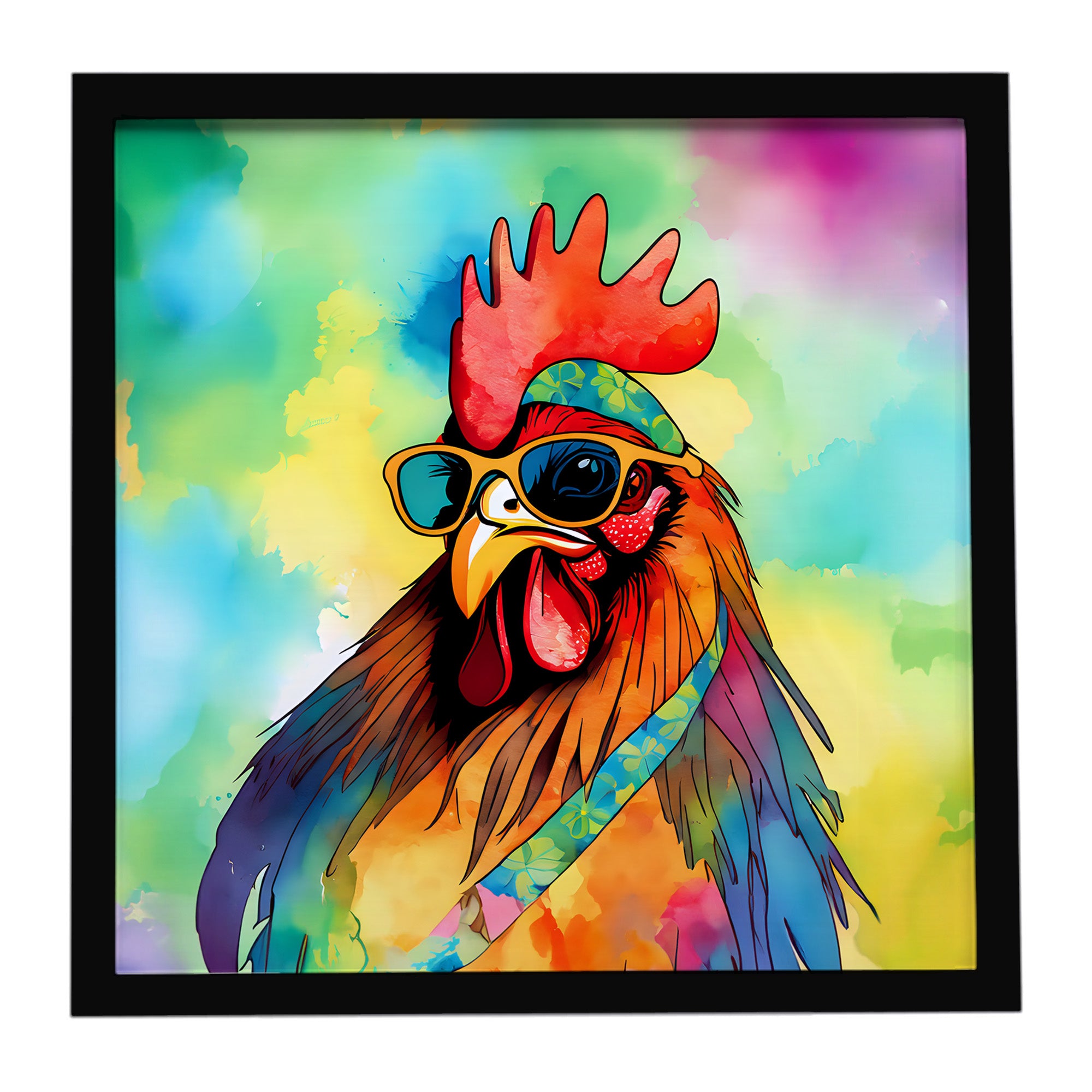 Caroline's Treasures Hippie Animal Rooster Framed Metal Print