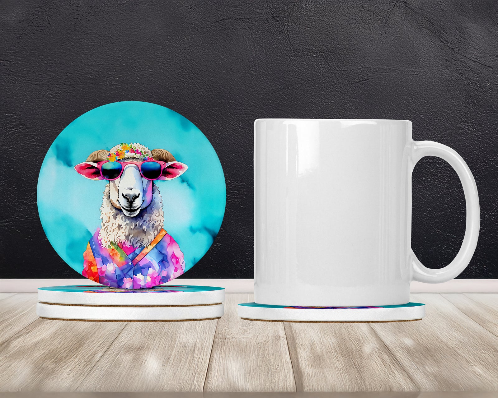 Caroline's Treasures Hippie Animal Sheep Large Sandstone Coasters Pack of 4