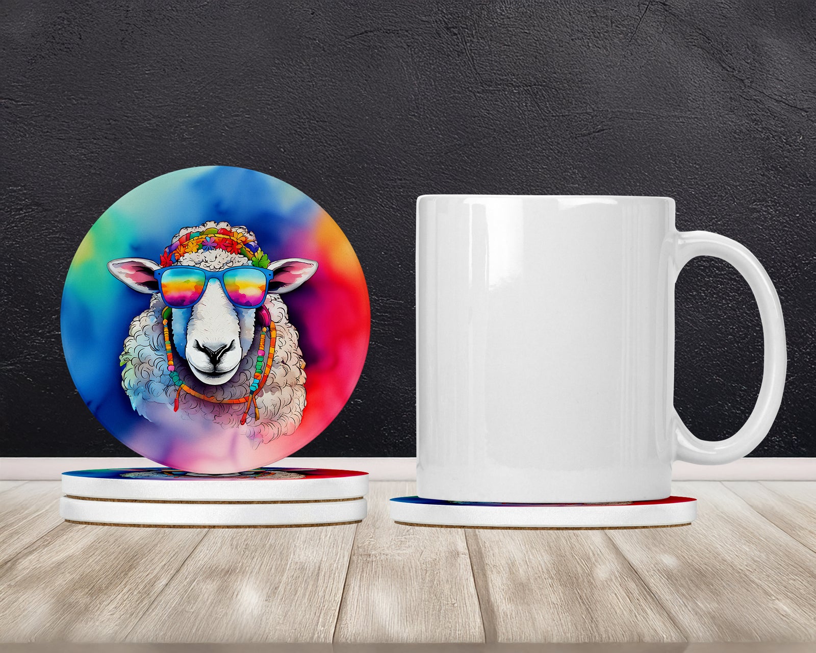 Caroline's Treasures Hippie Animal Sheep Large Sandstone Coasters Pack of 4