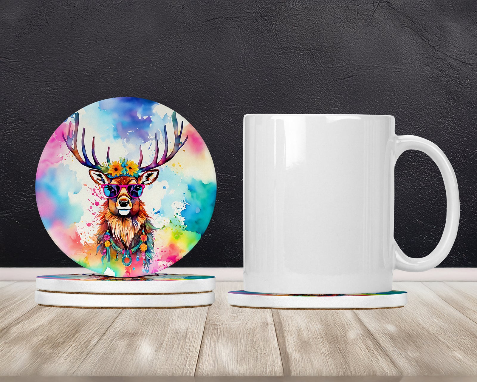 Caroline's Treasures Hippie Animal Stag Deer Large Sandstone Coasters Pack of 4