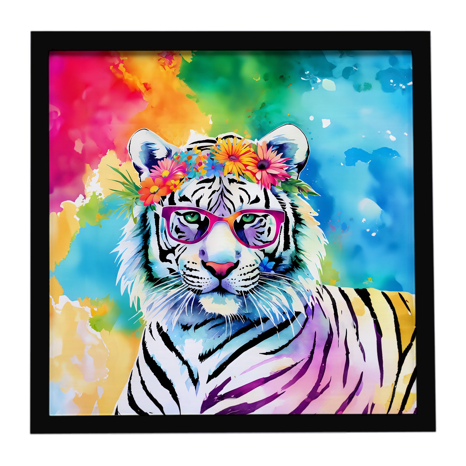 Caroline's Treasures Hippie Animal White Tiger Framed Metal Print