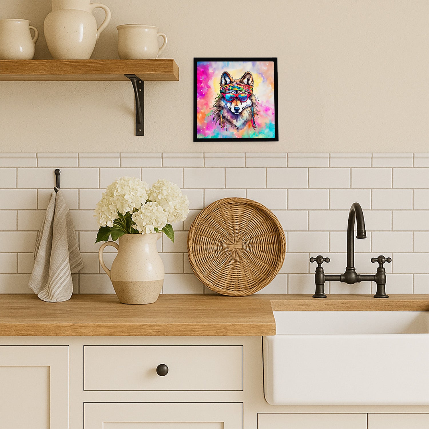 Caroline's Treasures Hippie Animal Wolf Framed Metal Print