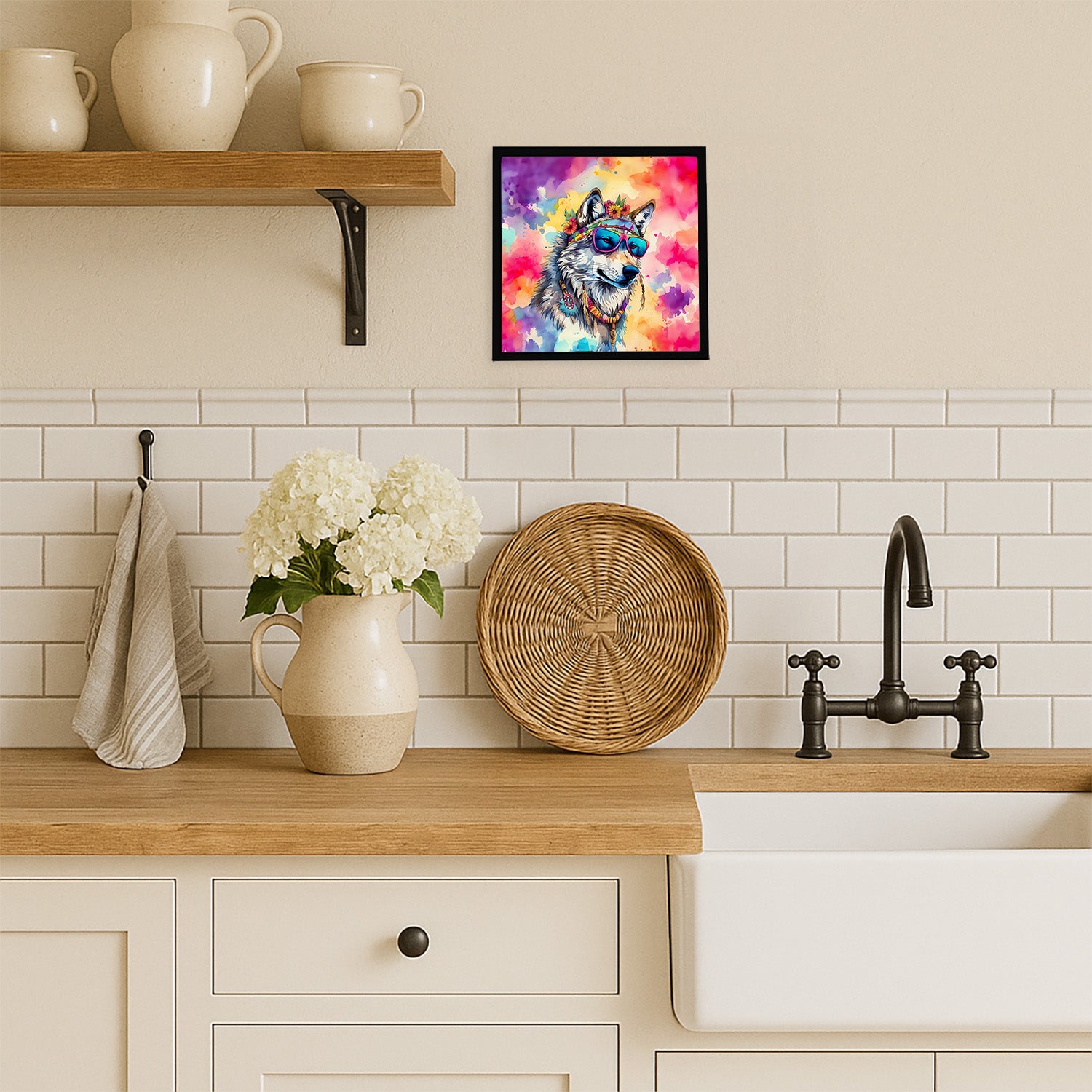 Caroline's Treasures Hippie Animal Wolf Framed Metal Print